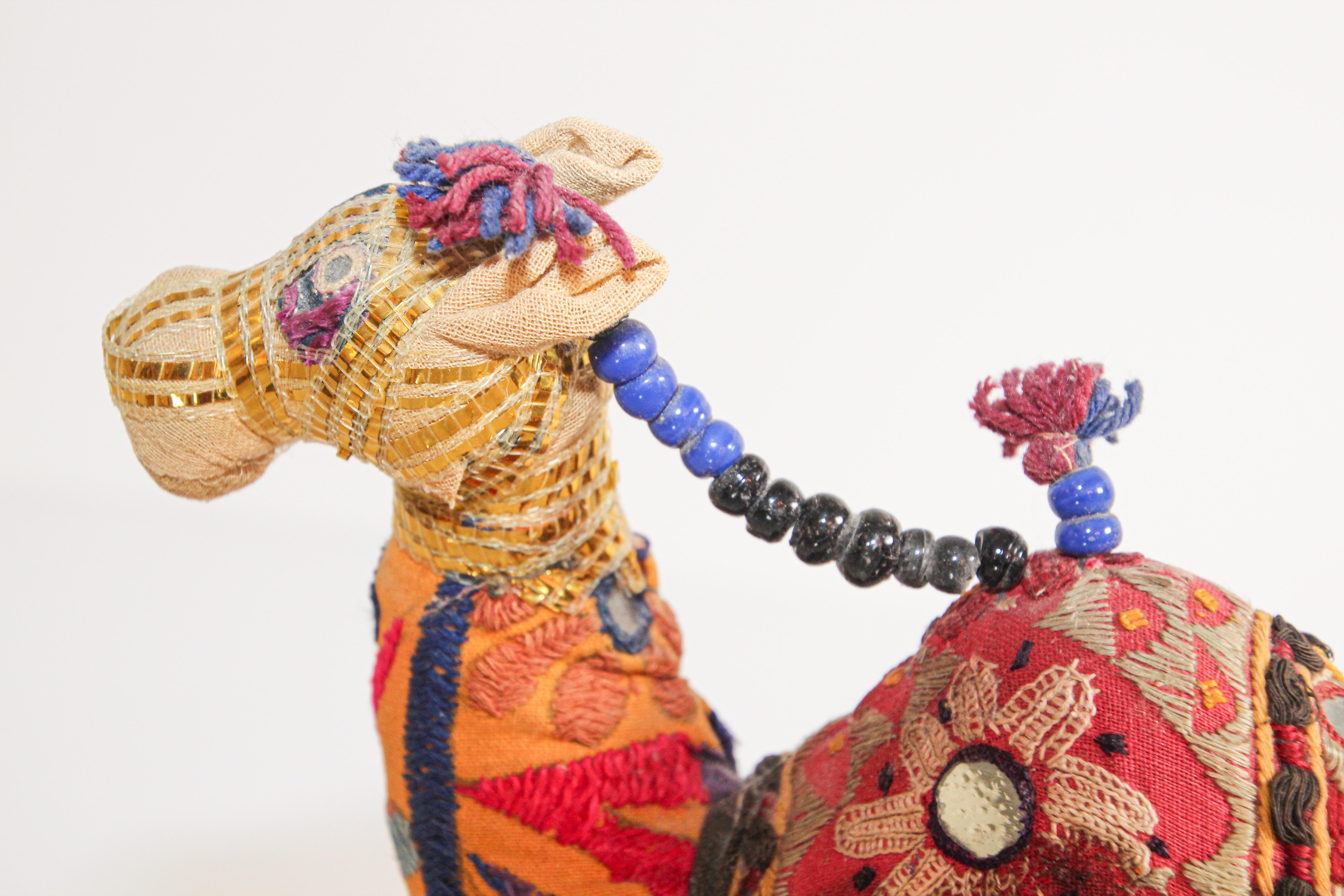 Handcrafted Raj Vintage Stuffed Cotton Embroidered Camel Toy, India, 1950 2