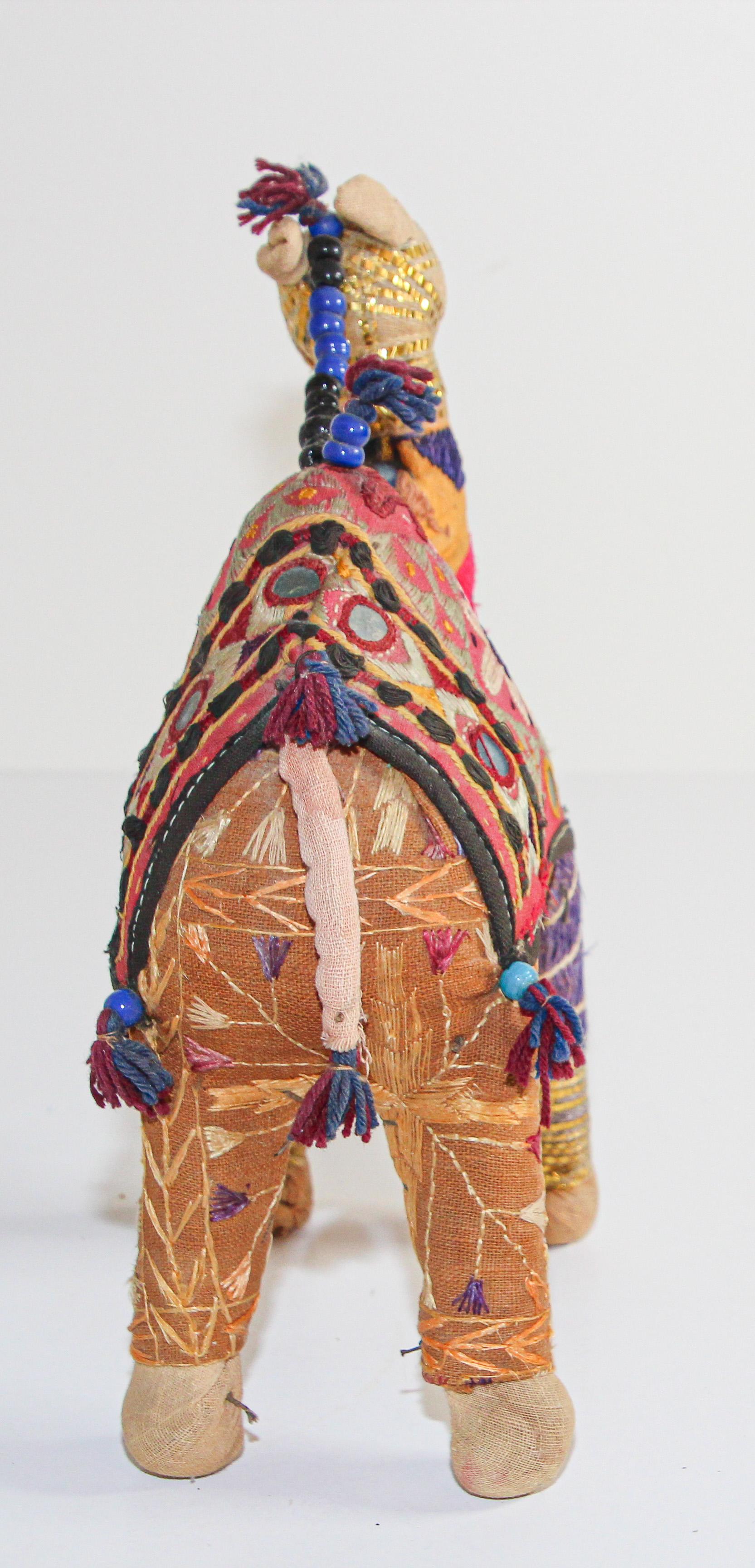 Indian Handcrafted Raj Vintage Stuffed Cotton Embroidered Camel Toy, India, 1950