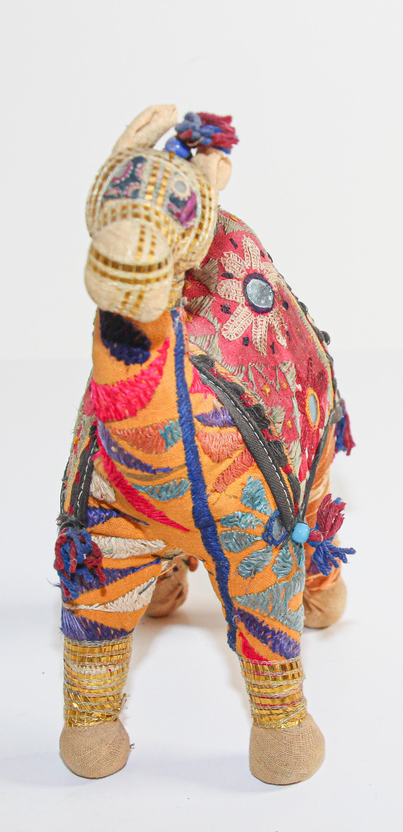 Hand-Crafted Handcrafted Raj Vintage Stuffed Cotton Embroidered Camel Toy, India, 1950