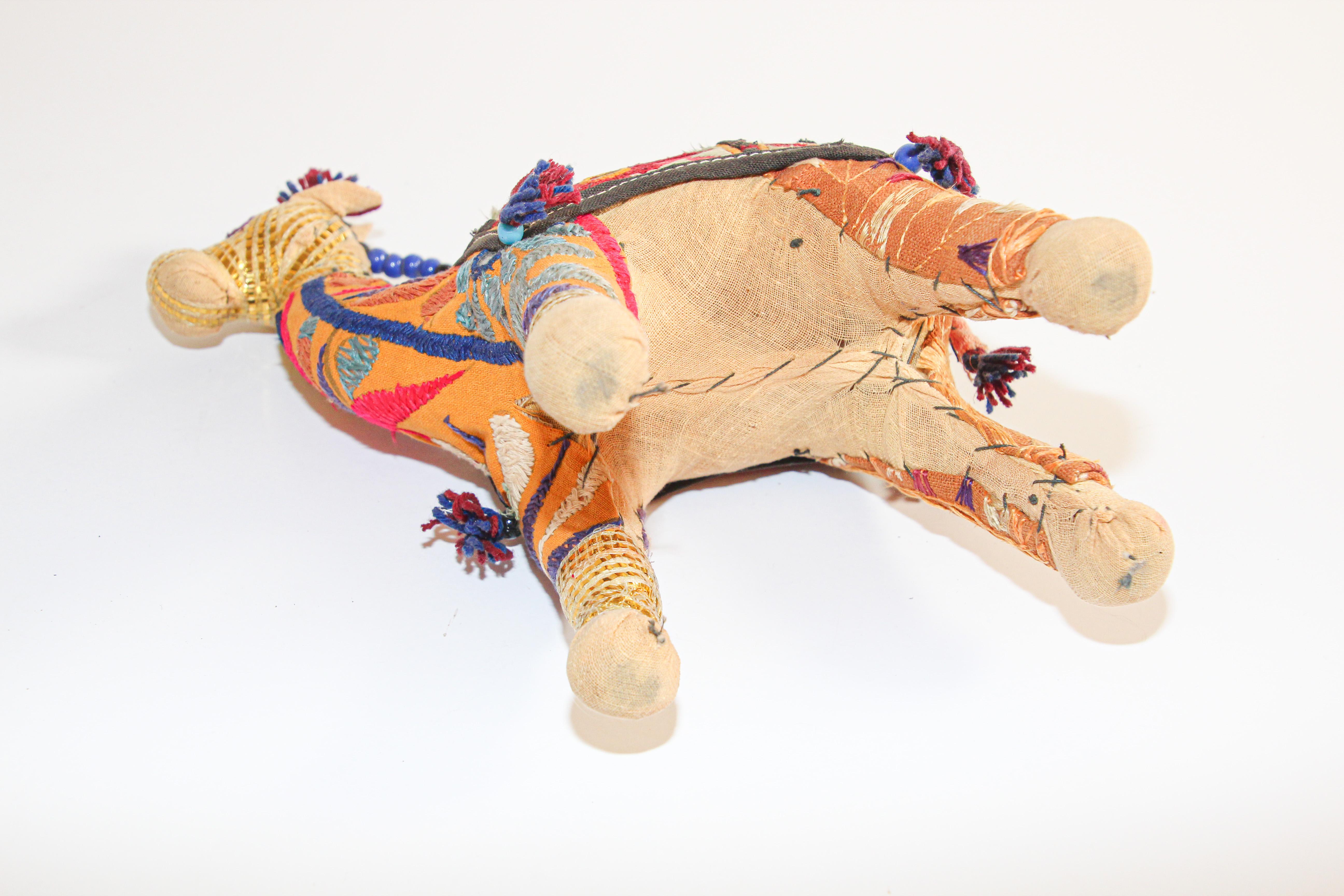 Handcrafted Raj Vintage Stuffed Cotton Embroidered Camel Toy, India, 1950 In Good Condition In North Hollywood, CA