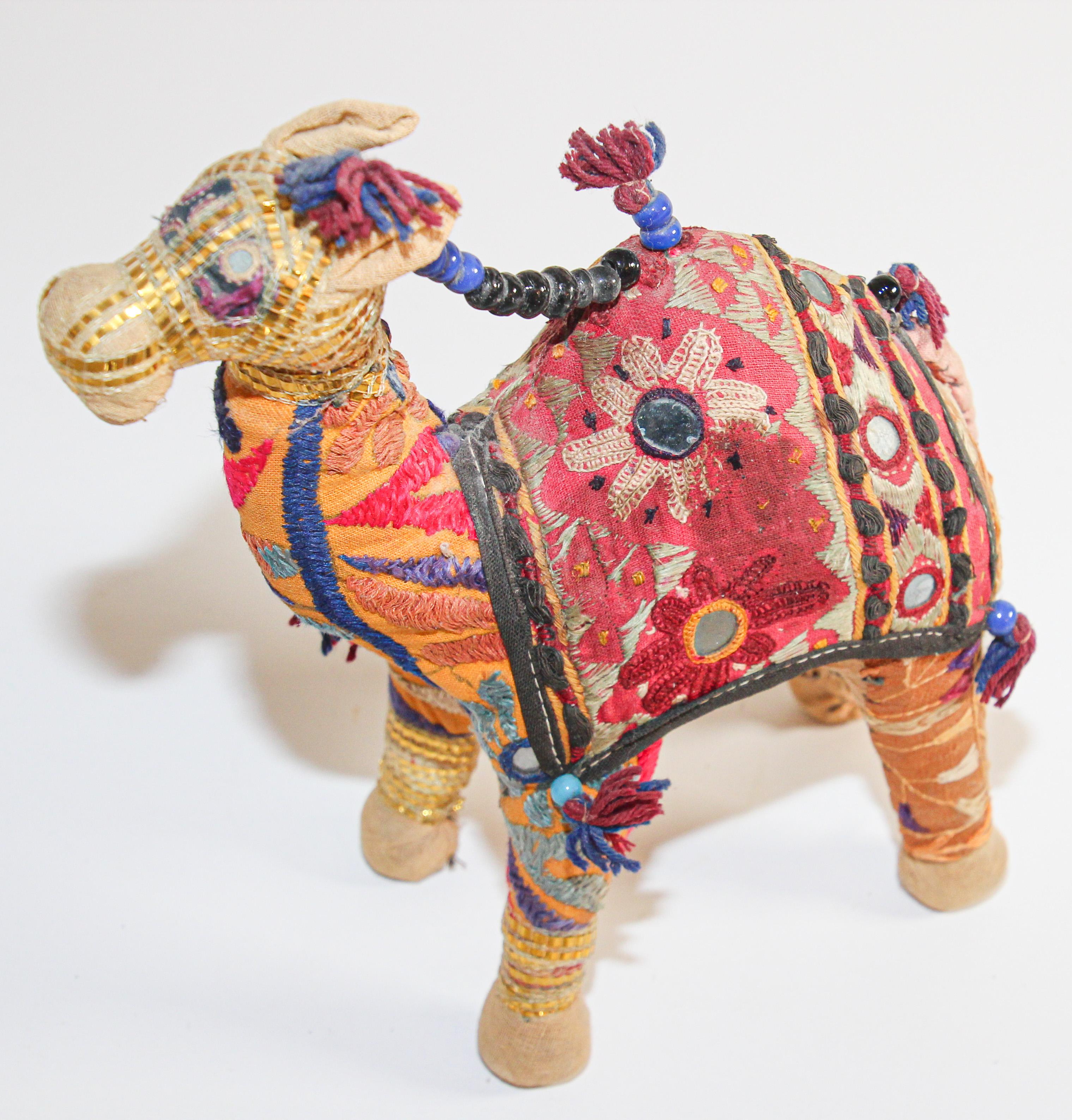 20th Century Handcrafted Raj Vintage Stuffed Cotton Embroidered Camel Toy, India, 1950