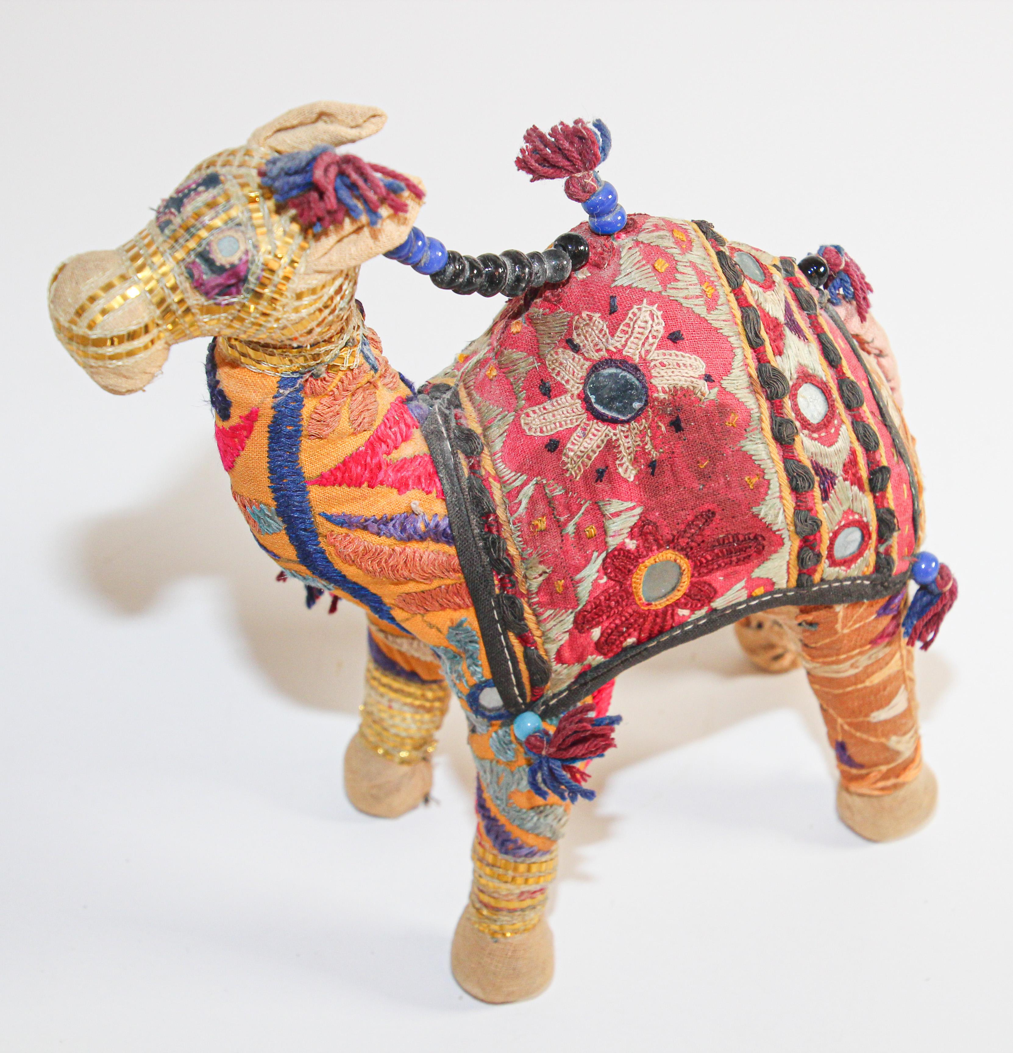 Fabric Handcrafted Raj Vintage Stuffed Cotton Embroidered Camel Toy, India, 1950