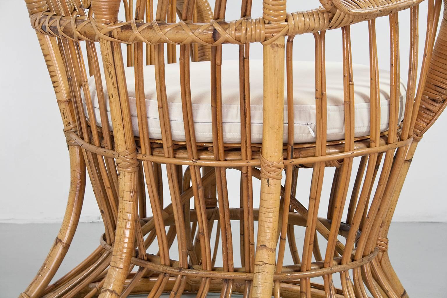 Mid-20th Century Handcrafted Rattan High Back Armchairs by Lio Carminati