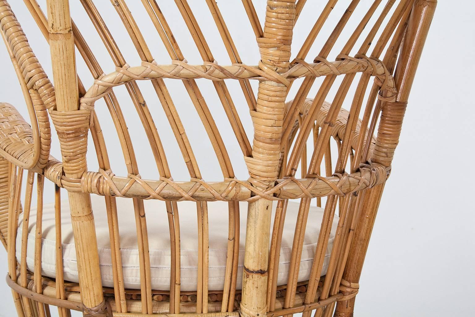 Wicker Handcrafted Rattan High Back Armchairs by Lio Carminati