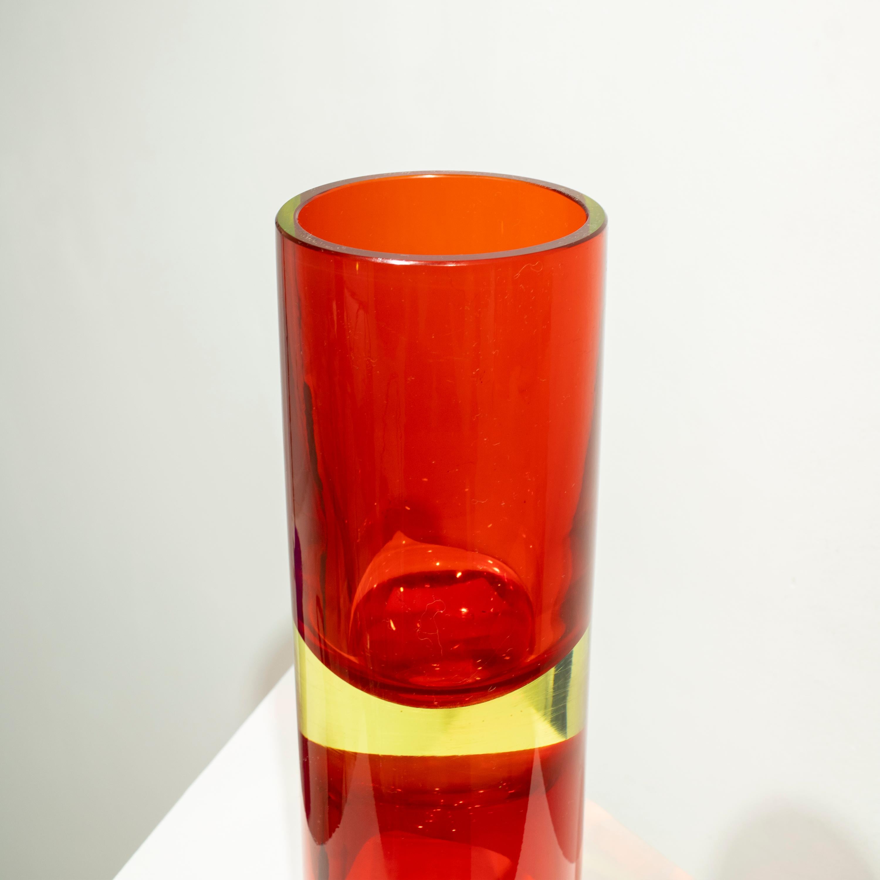 Hand-Crafted Red Murano Double Vase, Italy, 1970 In Good Condition For Sale In Madrid, ES