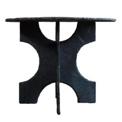 Hand-crafted Riven Slate Round Table, Primitive French, Made in Anjou, France.