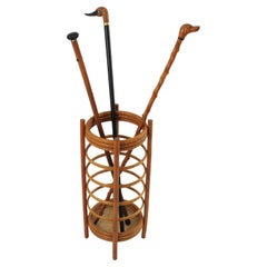 Hand-Crafted Round Umbrella Stand in Rattan, Italy 1960s