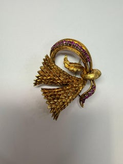 Hand crafted ruby brooch 18KT yellow gold, year unknown
