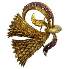 Hand crafted ruby brooch 18KT yellow gold, year unknown