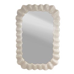 Hand-Crafted Ruffled Murano Lattimo Glass Framed Mirror