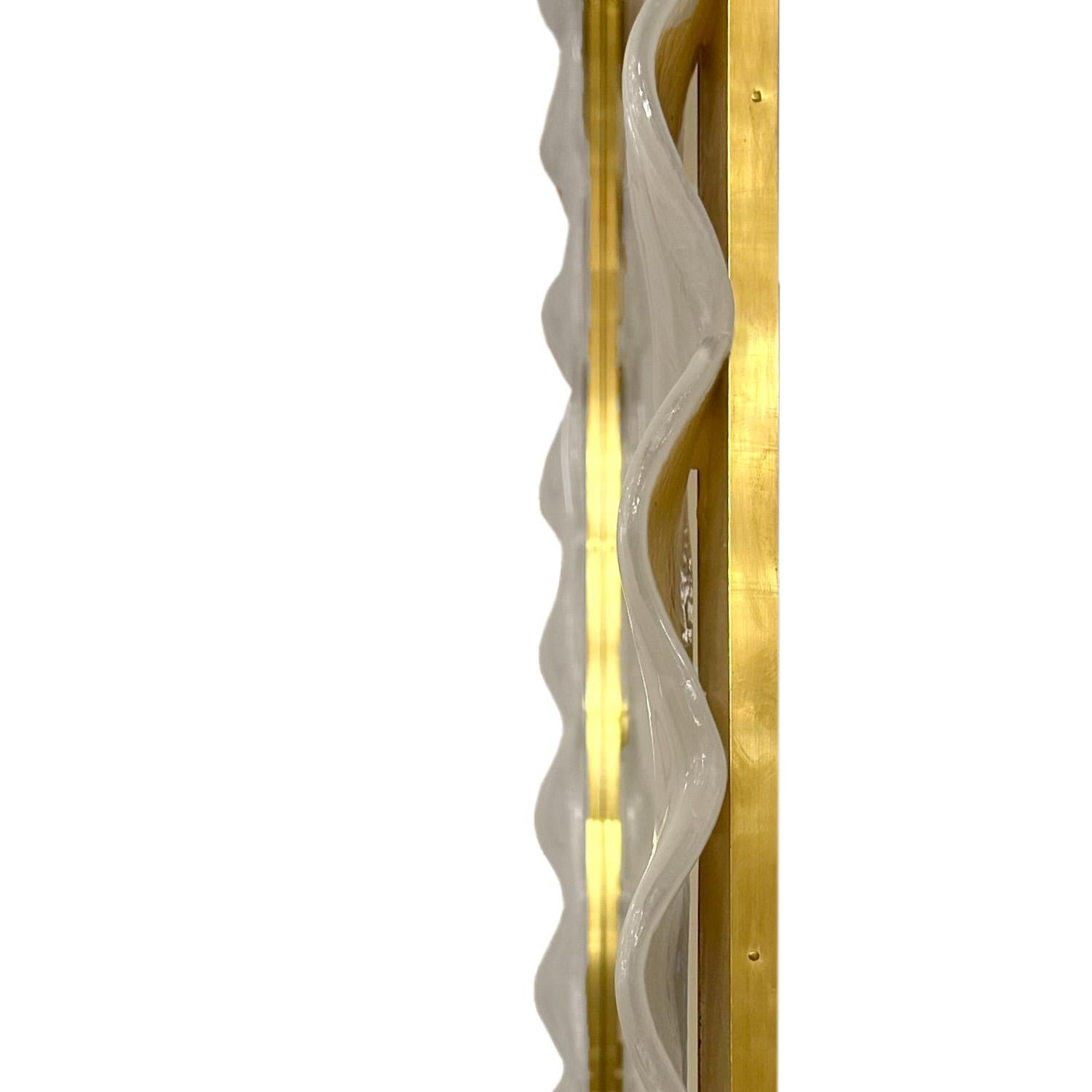 Contemporary Hand-Crafted Ruffled Murano Lattimo Glass Framed Mirror For Sale