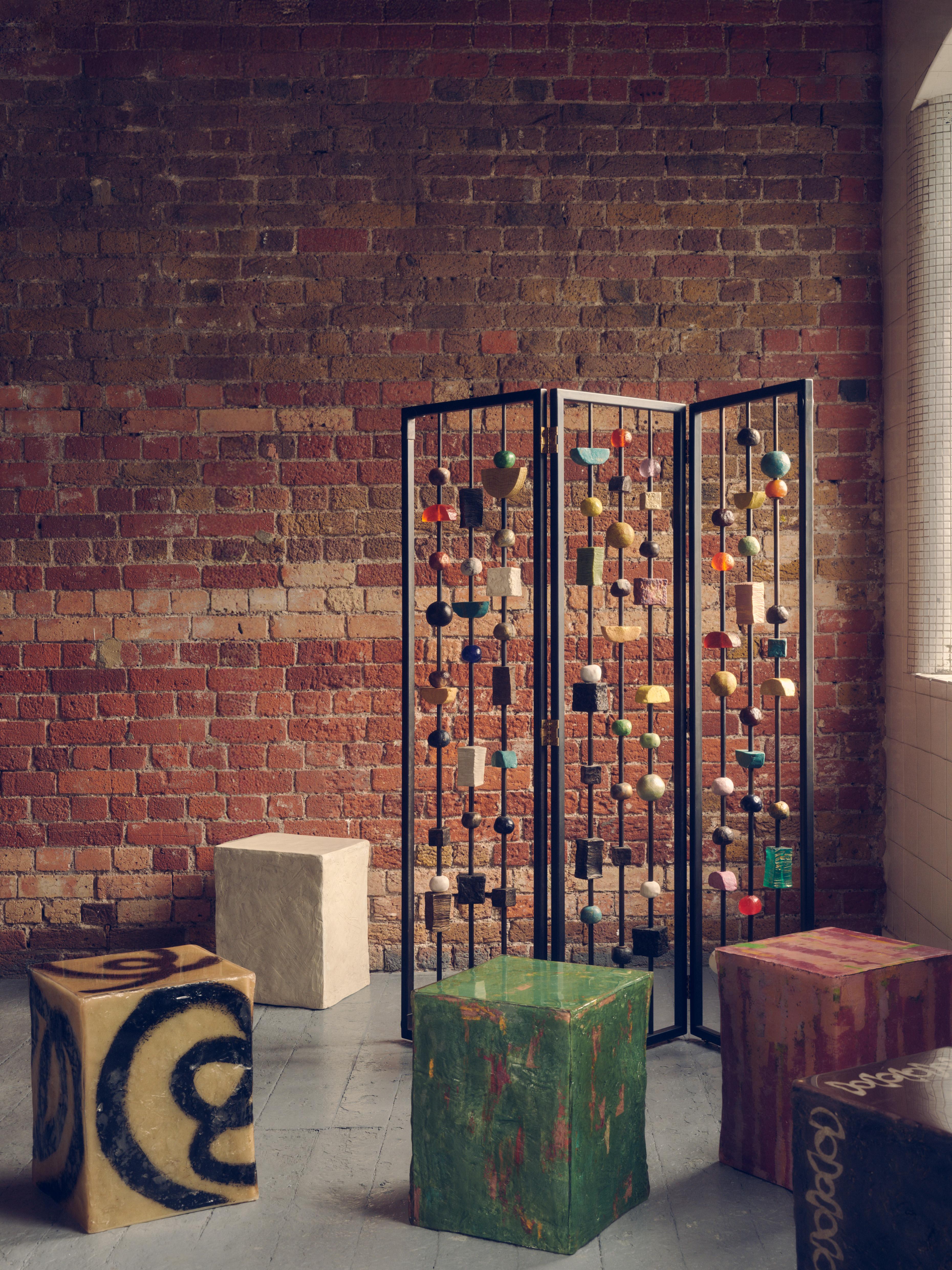 Contemporary Hand-Crafted Sculptural Room Divider, Colourful, by Margit Wittig For Sale