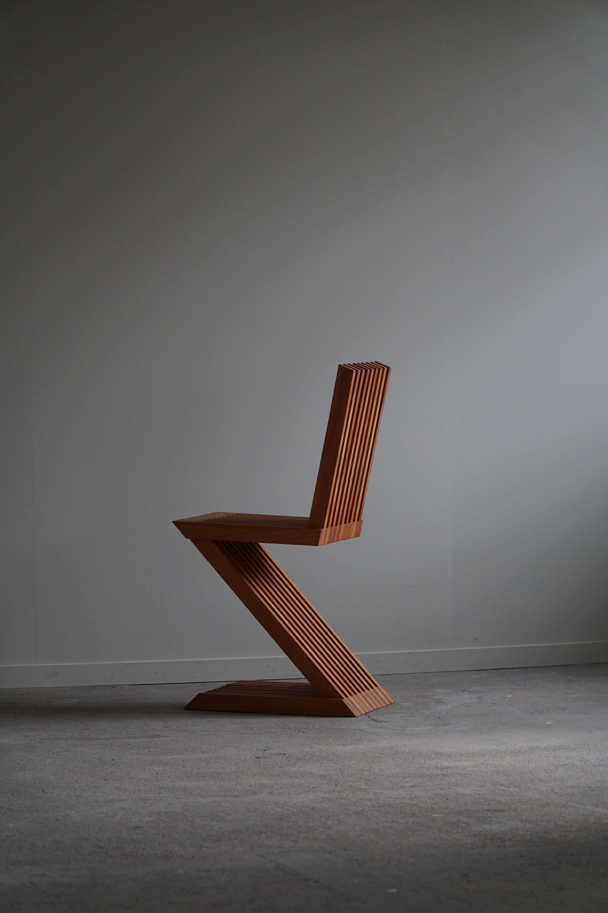 Handcrafted Sculptural Zig Zag Chair Made in Solid Pine, Scandinavian Modern For Sale 9