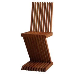 Handcrafted Sculptural Zig Zag Chair Made in Solid Pine, Scandinavian Modern