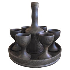 Hand Crafted Serving Tray, Decanter and Eight Cups in Dark Walnut