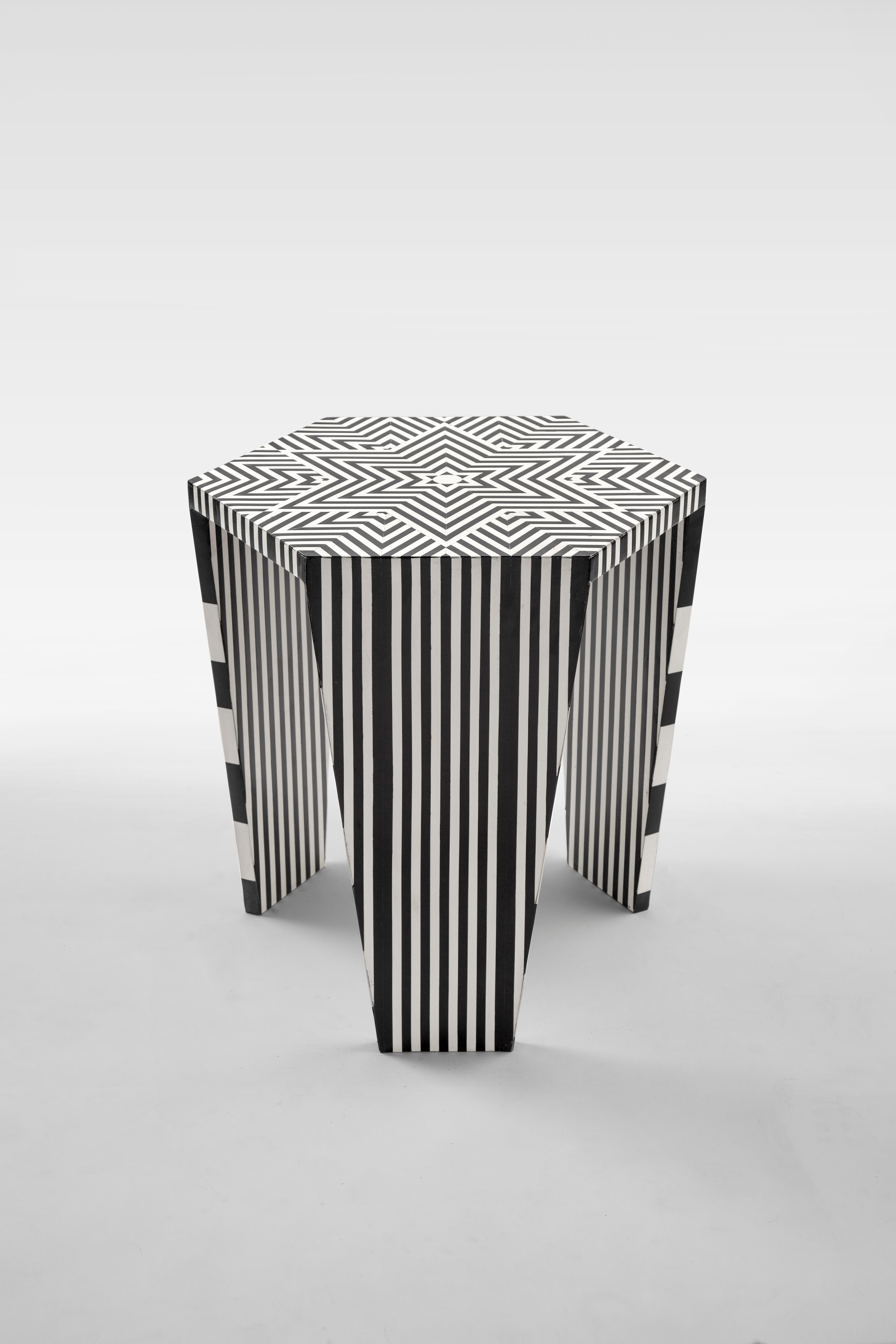 Egyptian Hand-Crafted Side Table with Black & White Star Pattern Made of Acrylic - Large