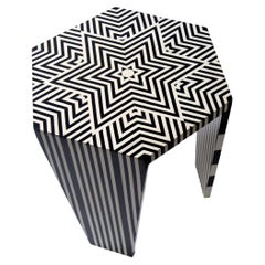 Hand-Crafted Side Table with Black & White Star Pattern Made of Acrylic - Large