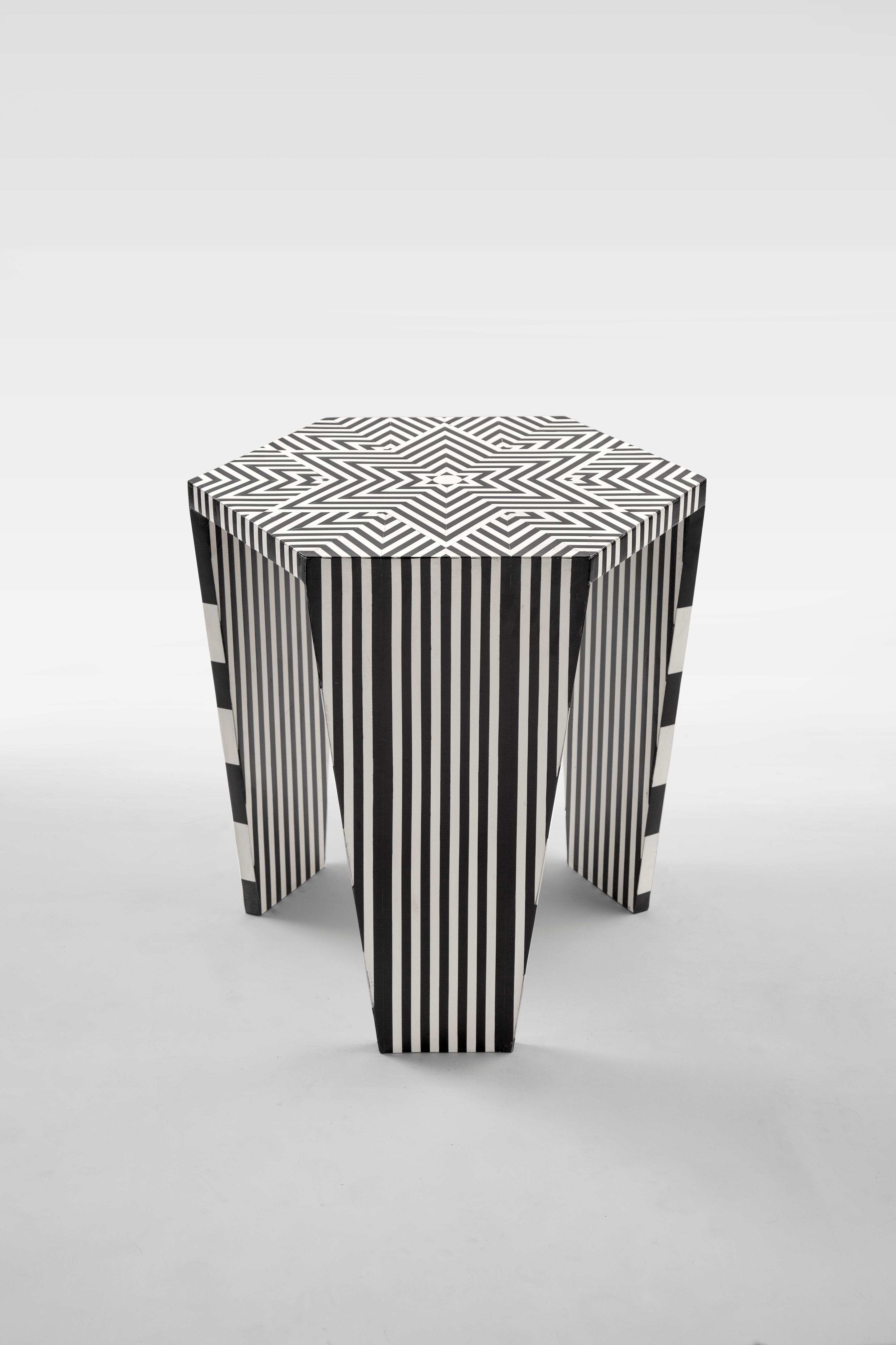 Egyptian Hand-Crafted Side Table with Black & White Star Pattern Made of Acrylic - Small