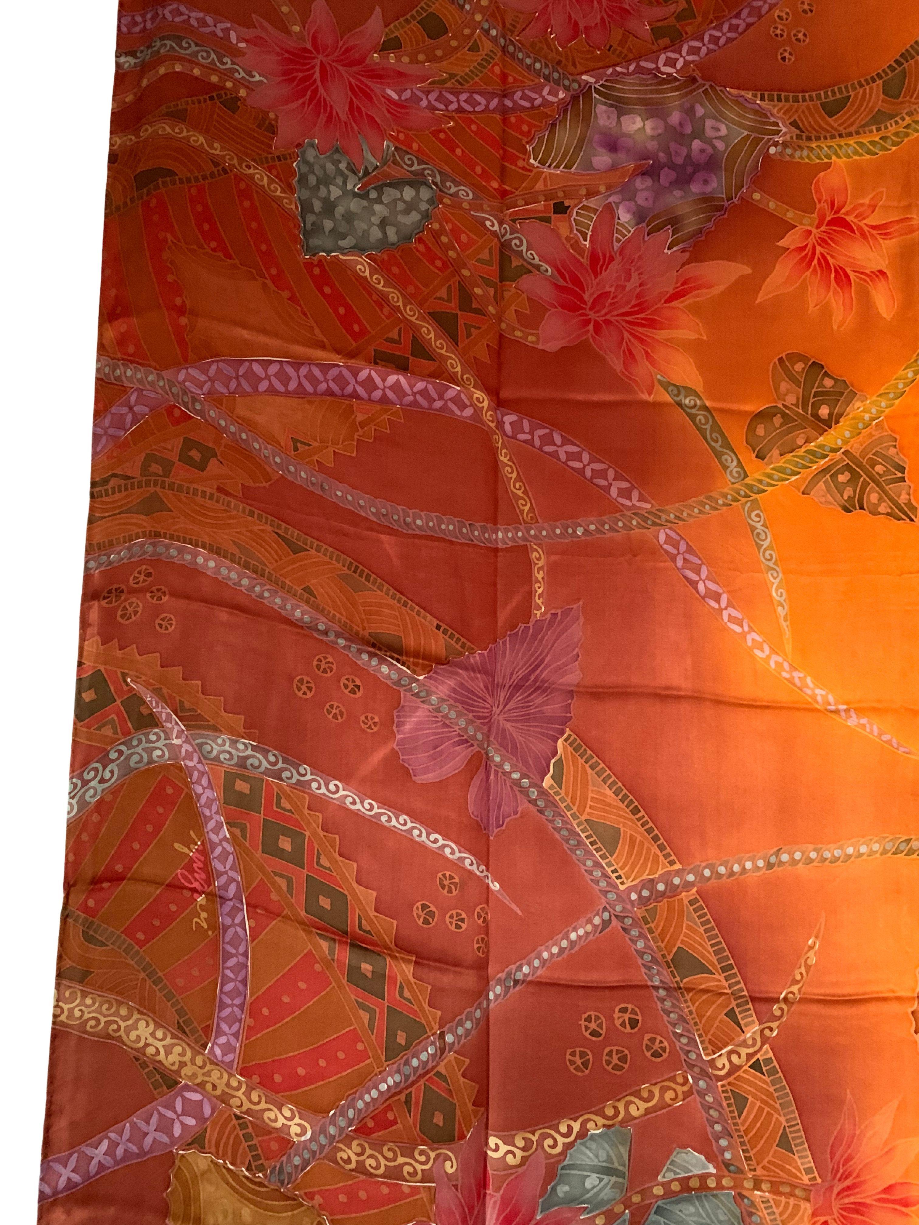 A wonderful Hand-Crafted Silk Textile from Malaysia with Stunning Detailing and shades. A wonderful decorative object to bring warmth and color to any space. This textile was hand-crafted by local weavers. 
