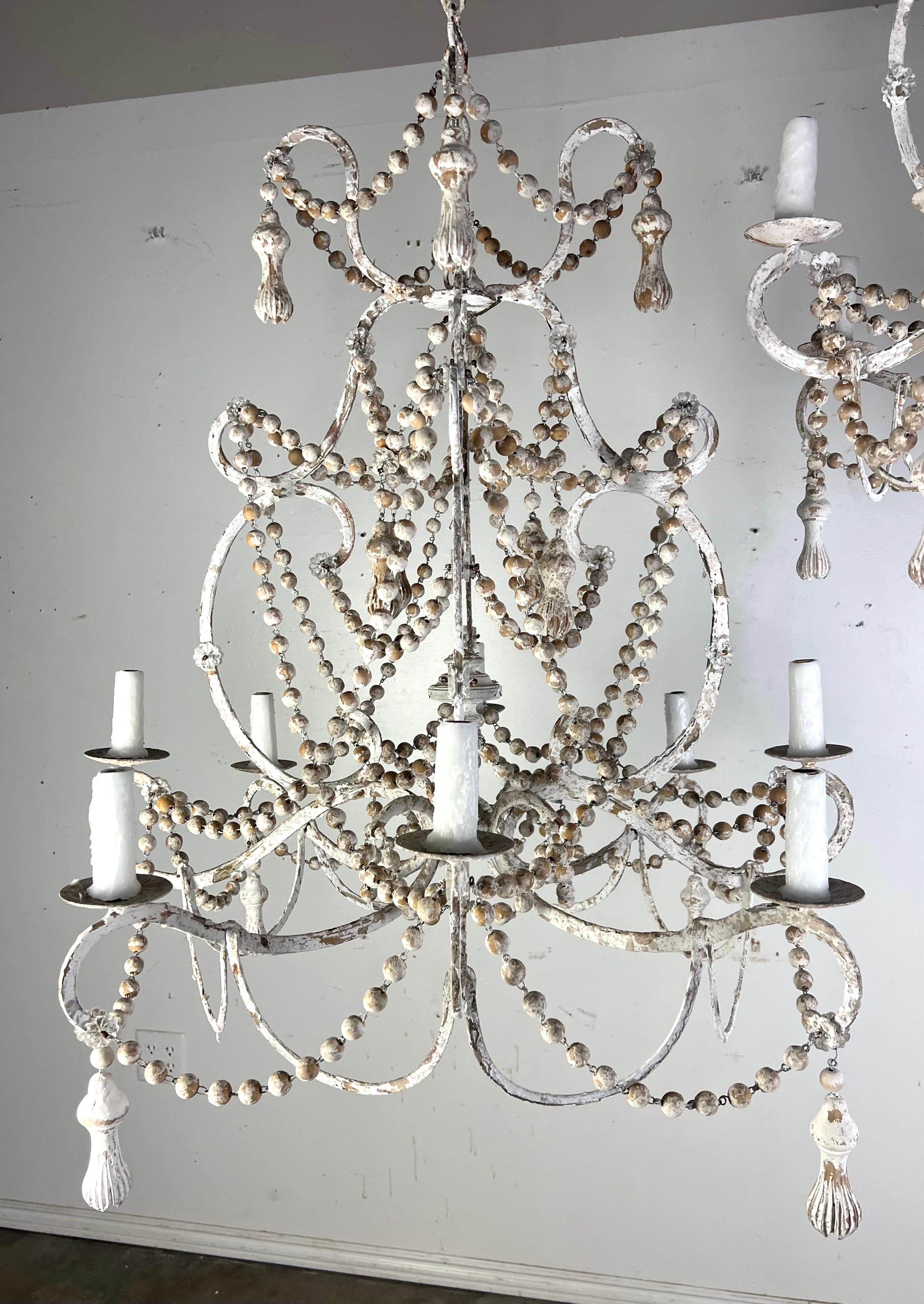 Windward Six-Arm Painted Wood & Iron Chandelier by Miamar Home For Sale 4