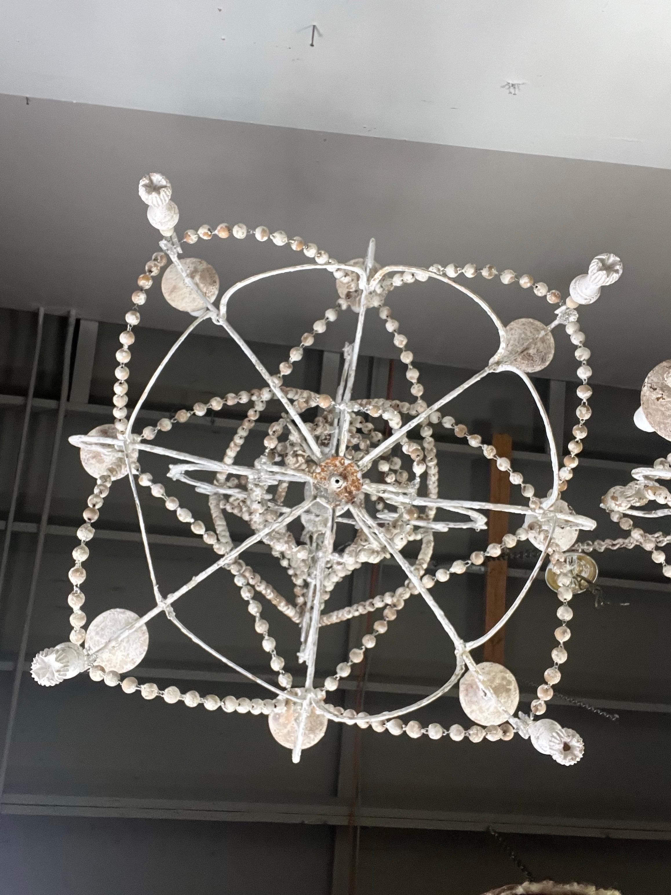 Windward Six-Arm Painted Wood & Iron Chandelier by Miamar Home For Sale 8