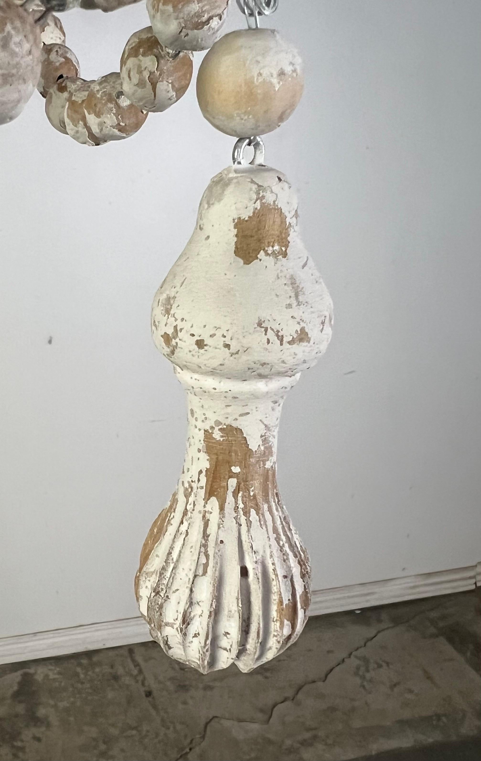Windward Six-Arm Painted Wood & Iron Chandelier by Miamar Home For Sale 9