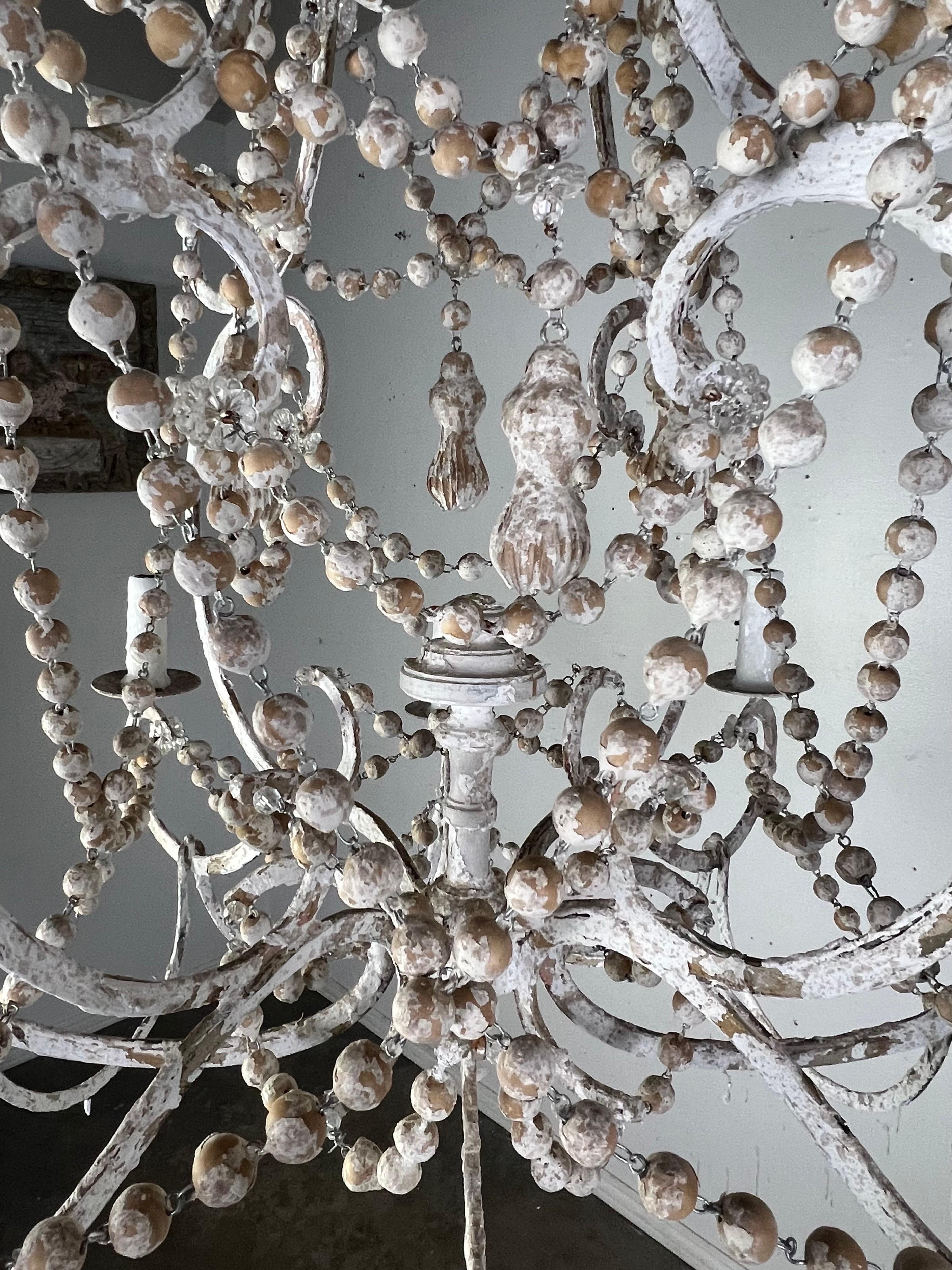 Windward Six-Arm Painted Wood & Iron Chandelier by Miamar Home For Sale 10
