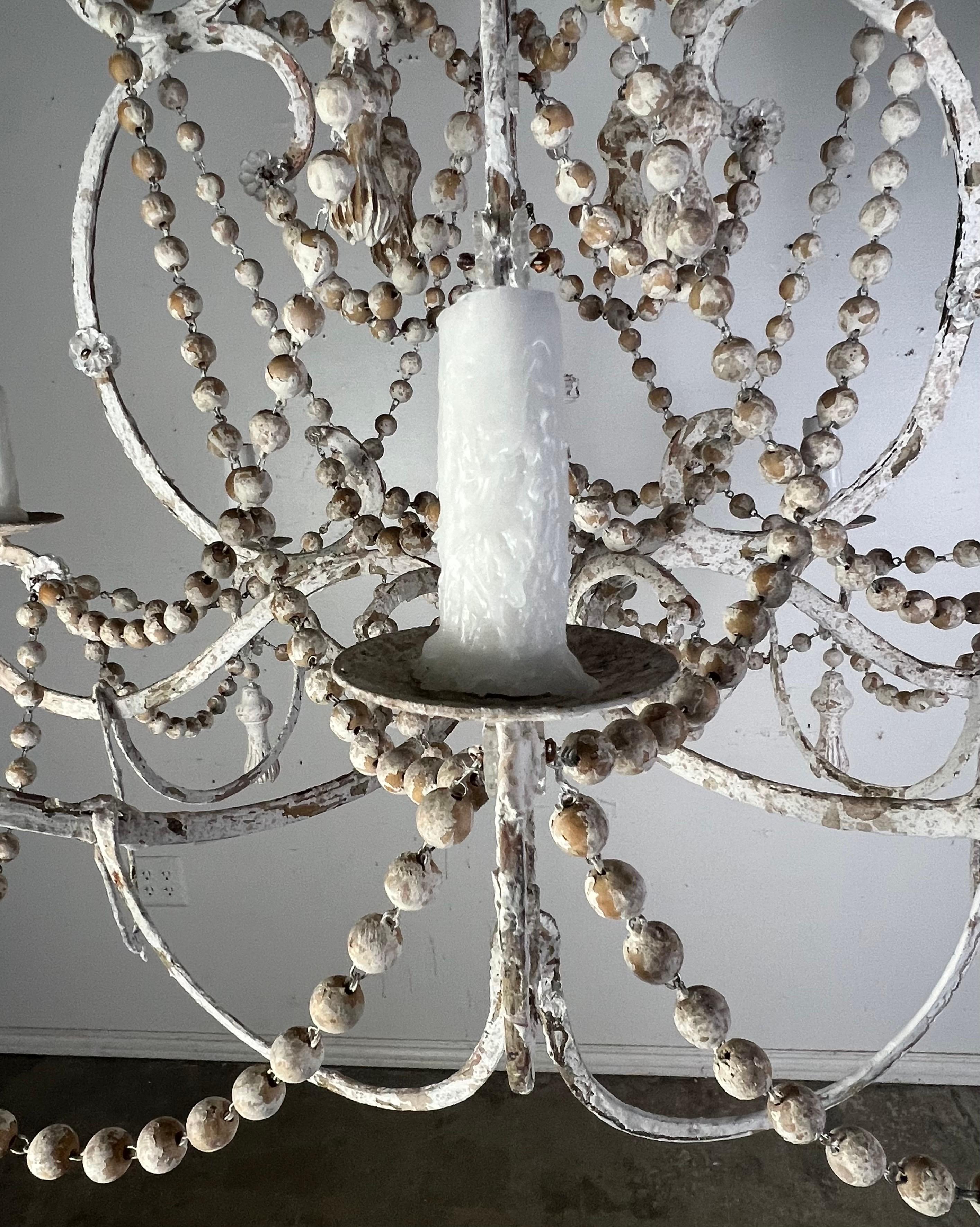 Windward Six-Arm Painted Wood & Iron Chandelier by Miamar Home For Sale 11