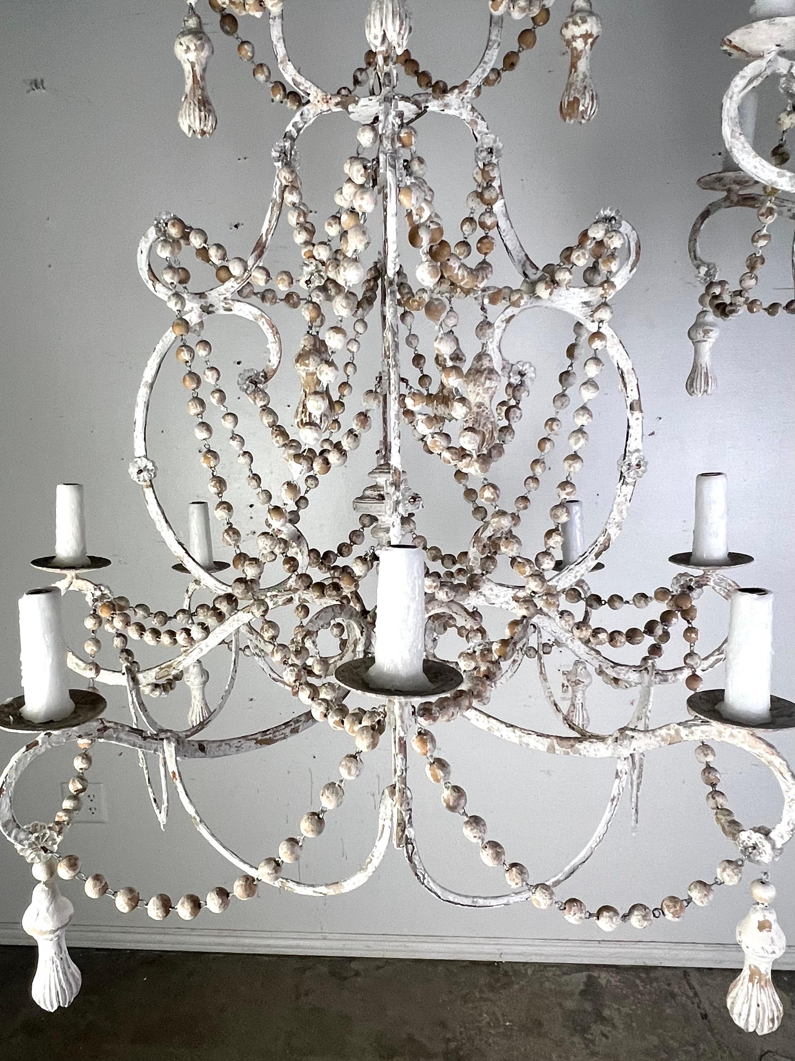 Windward Six-Arm Painted Wood & Iron Chandelier by Miamar Home For Sale 12