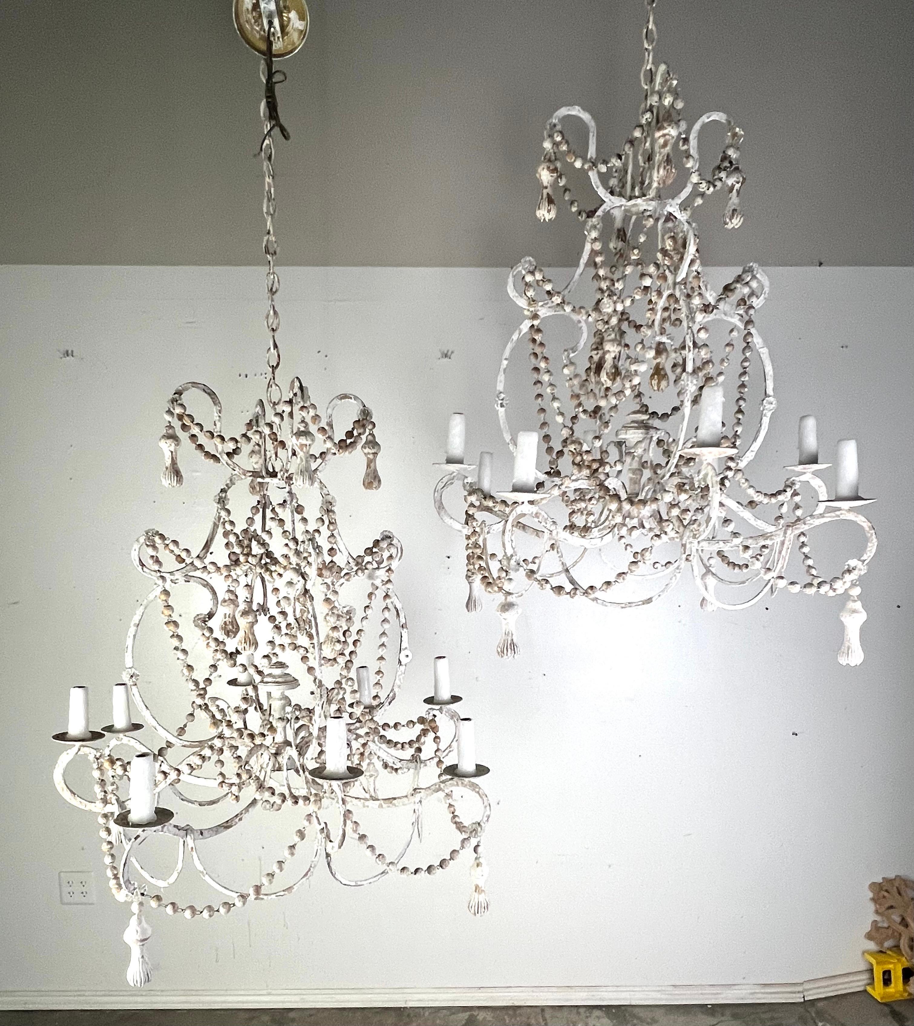 Windward Six-Arm Painted Wood & Iron Chandelier by Miamar Home For Sale 13
