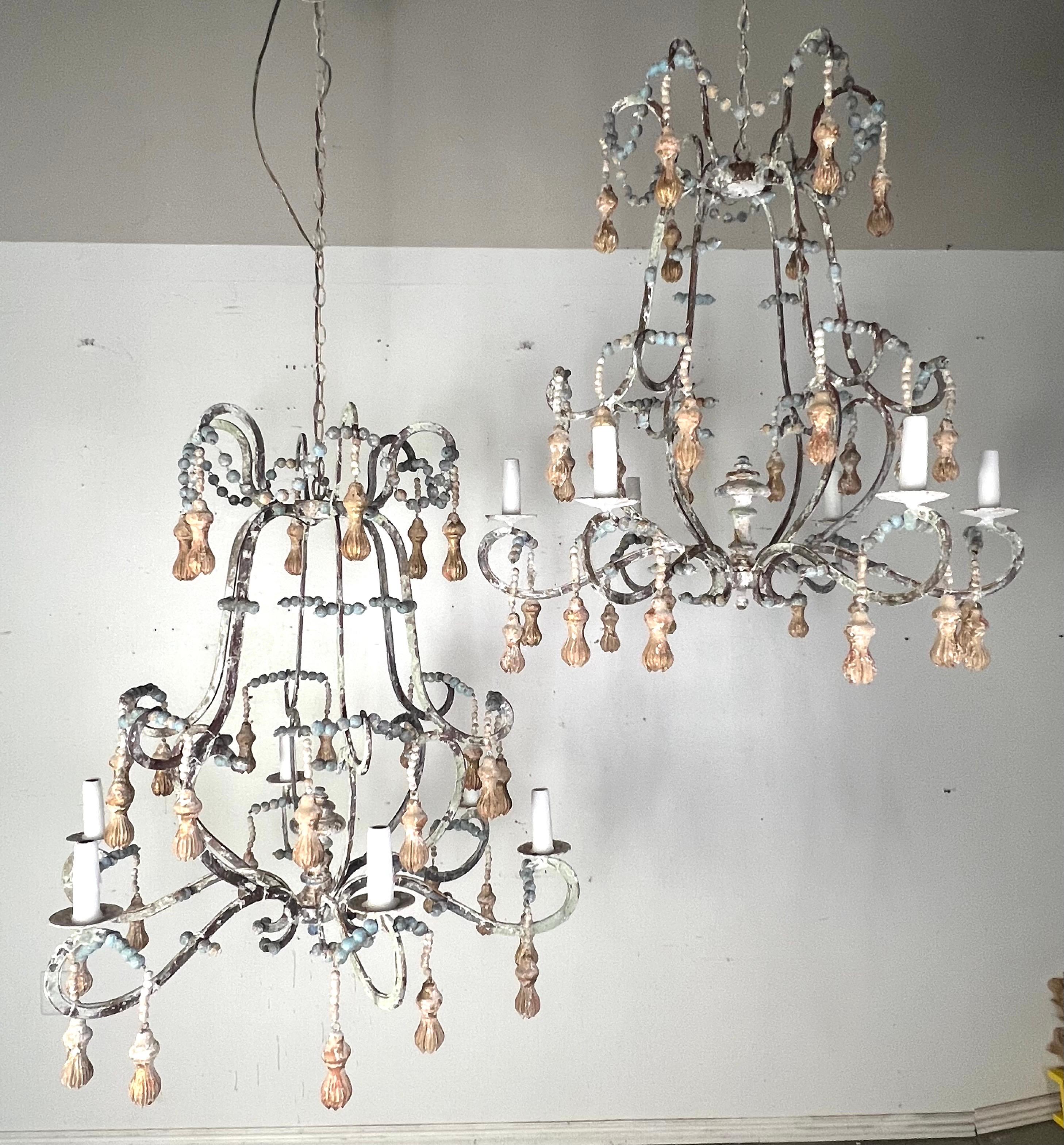 Rococo Windward Six-Arm Painted Wood & Iron Chandelier by Miamar Home For Sale