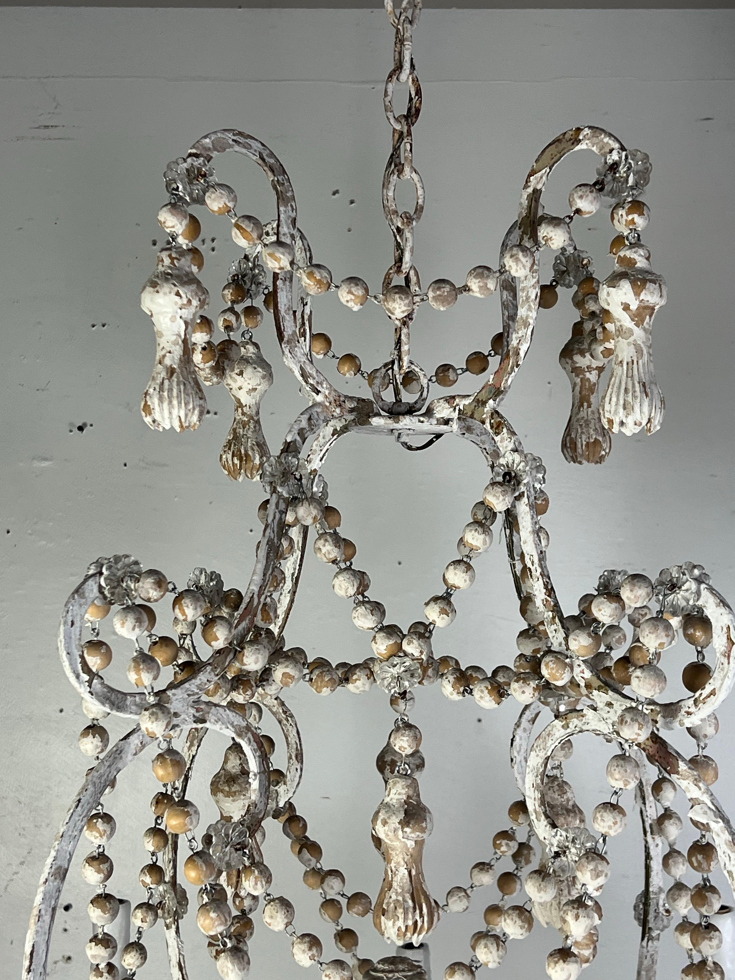 Windward Six-Arm Painted Wood & Iron Chandelier by Miamar Home For Sale 1