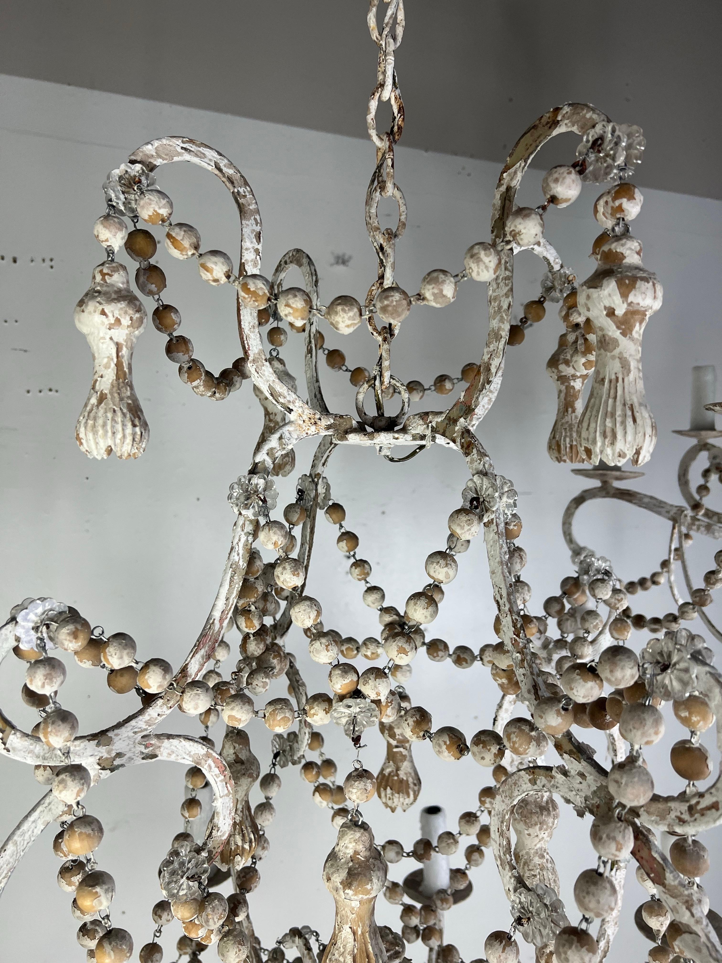 Windward Six-Arm Painted Wood & Iron Chandelier by Miamar Home For Sale 2