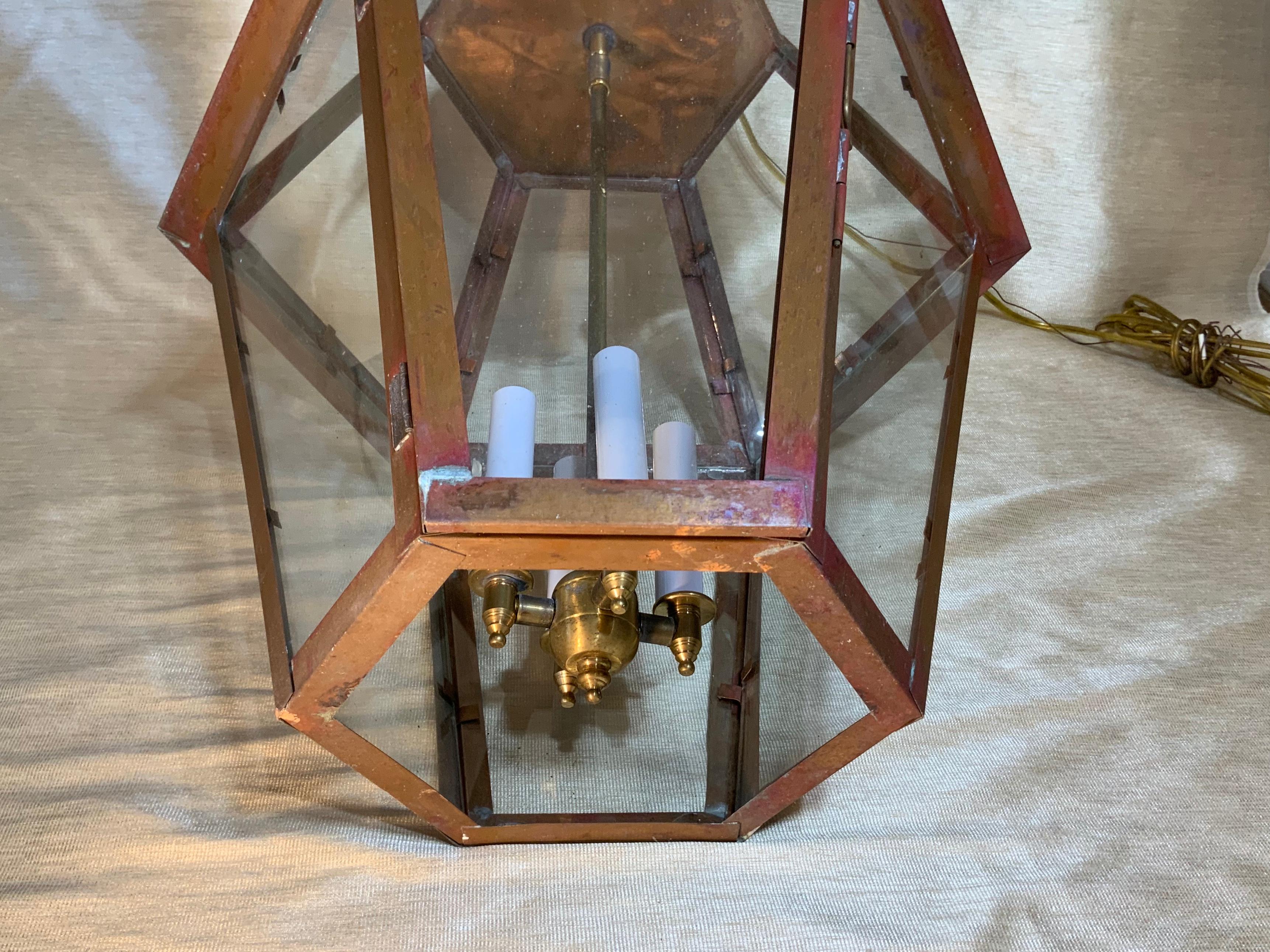 Handcrafted Six Side Hanging Copper Lantern 4