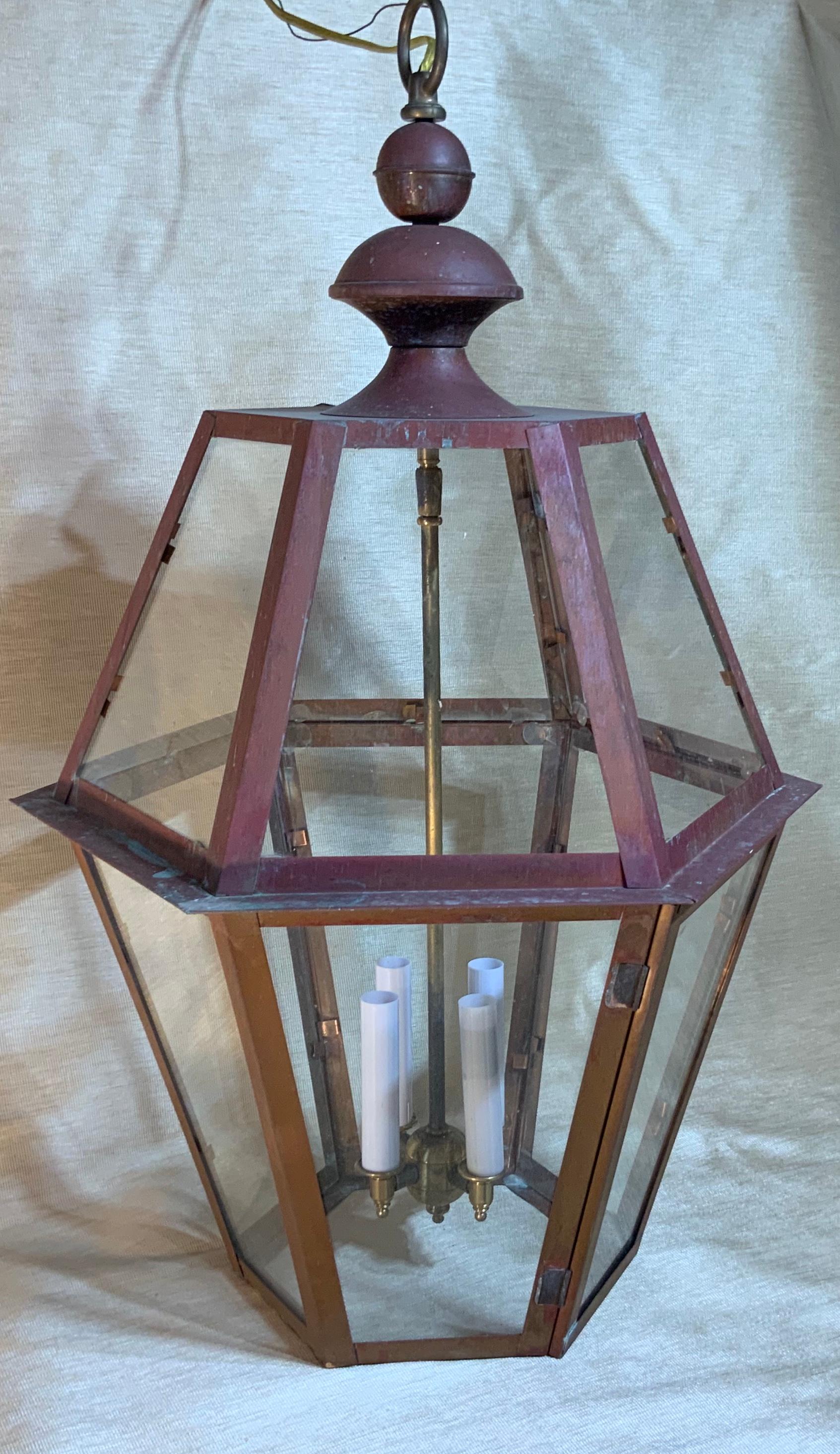 American Handcrafted Six Side Hanging Copper Lantern