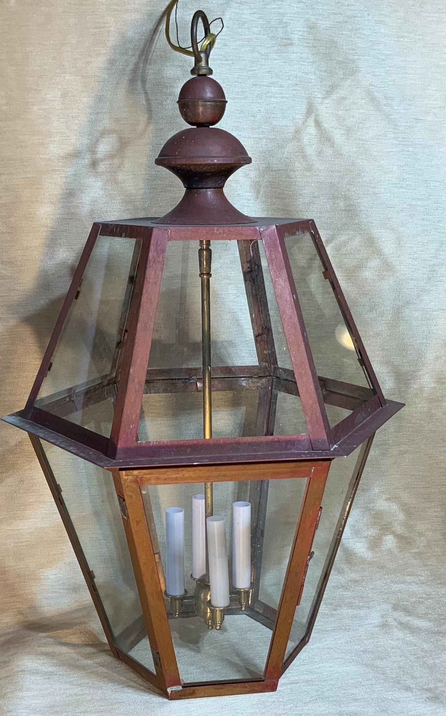 Contemporary Handcrafted Six Side Hanging Copper Lantern