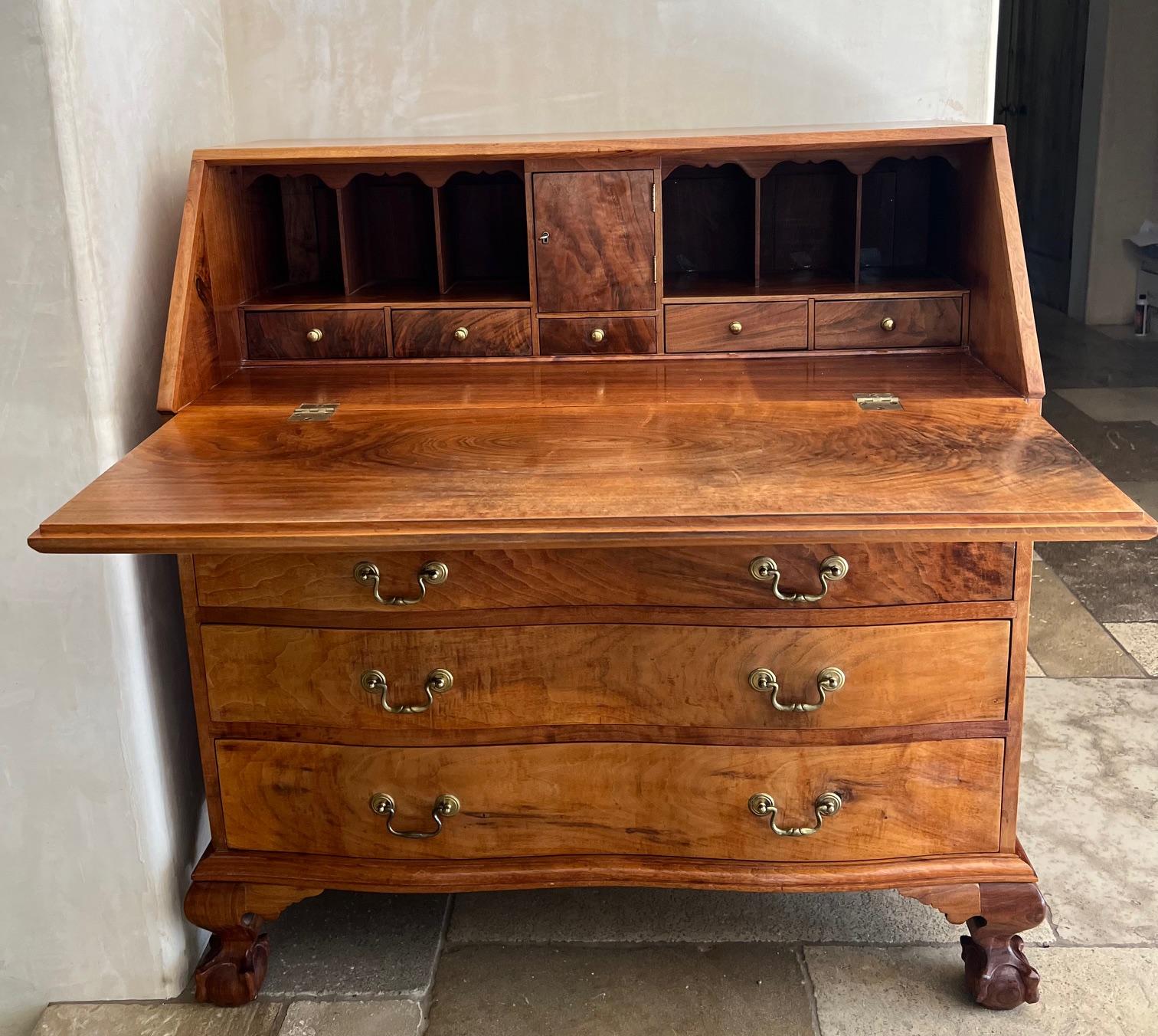 Georgian Hand Crafted Slant Front Secretary, C. 1980's For Sale