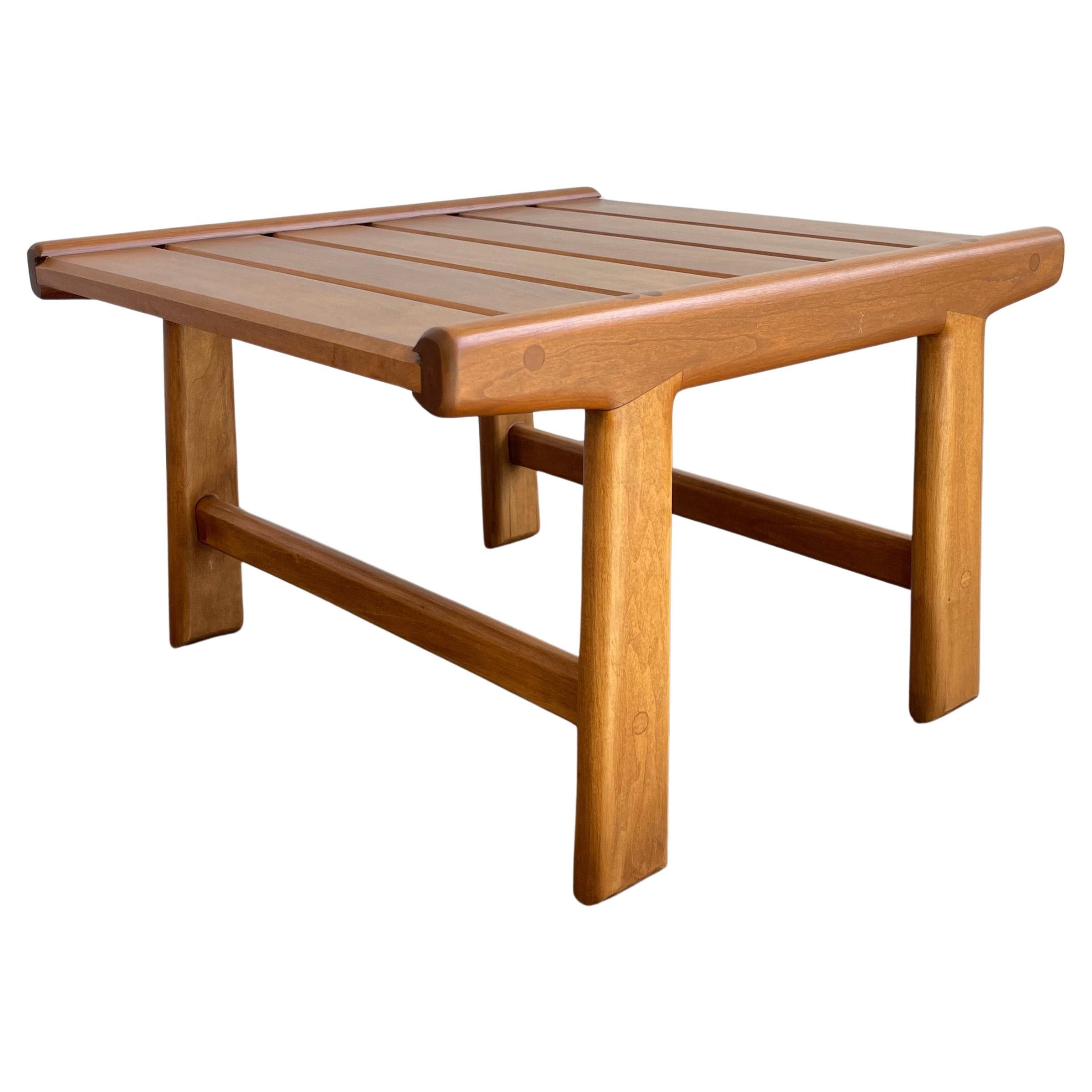 Hand Crafted Slat Elm Wood Side Table Ottoman For Sale