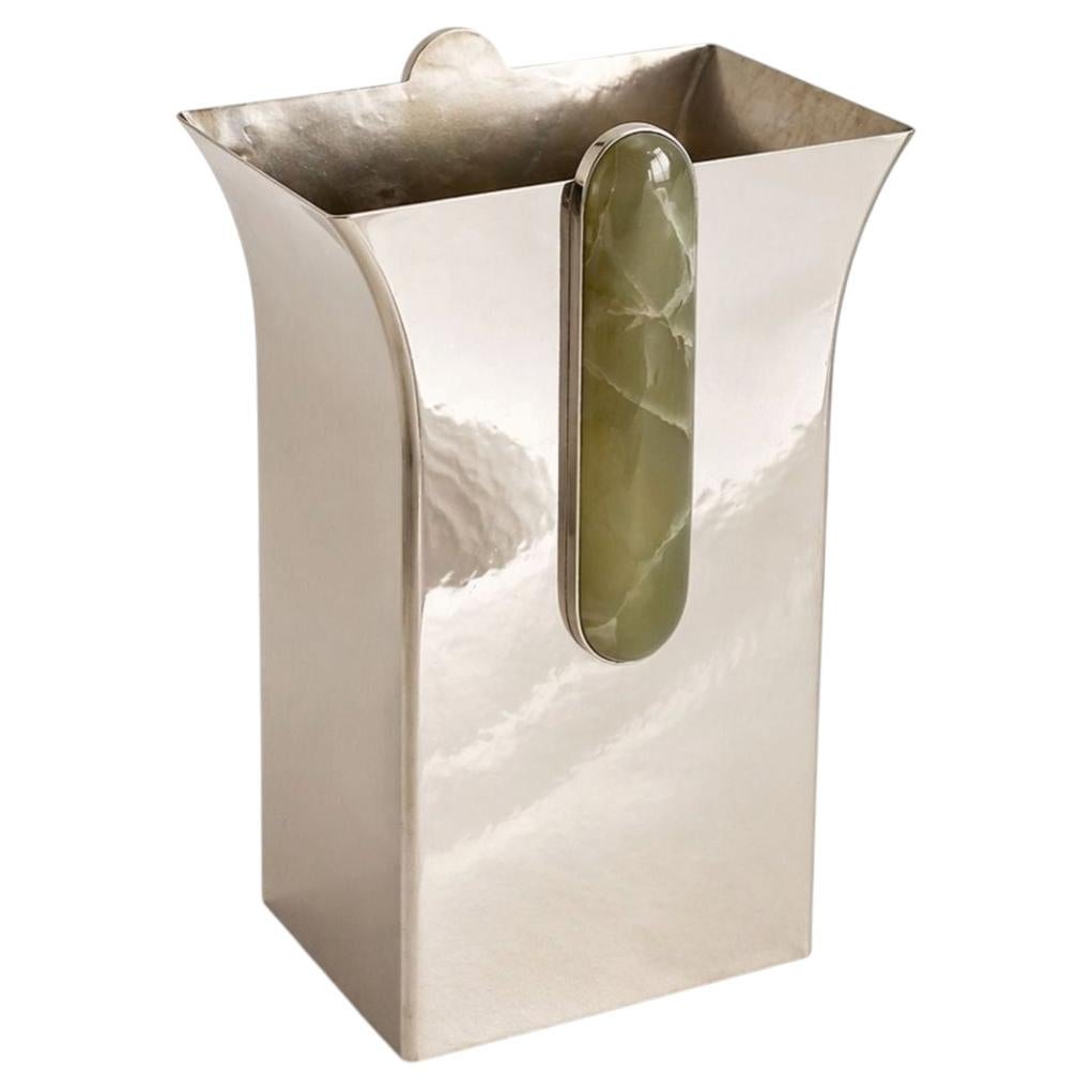Hand-Crafted Small Vase by AIREDELSUR & Shiva Safai Green Onyx & Silver Alpaca