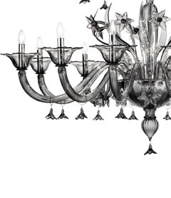 Hand-Crafted Smoke Grey Murano Glass Chandelier in Neoclassical Style