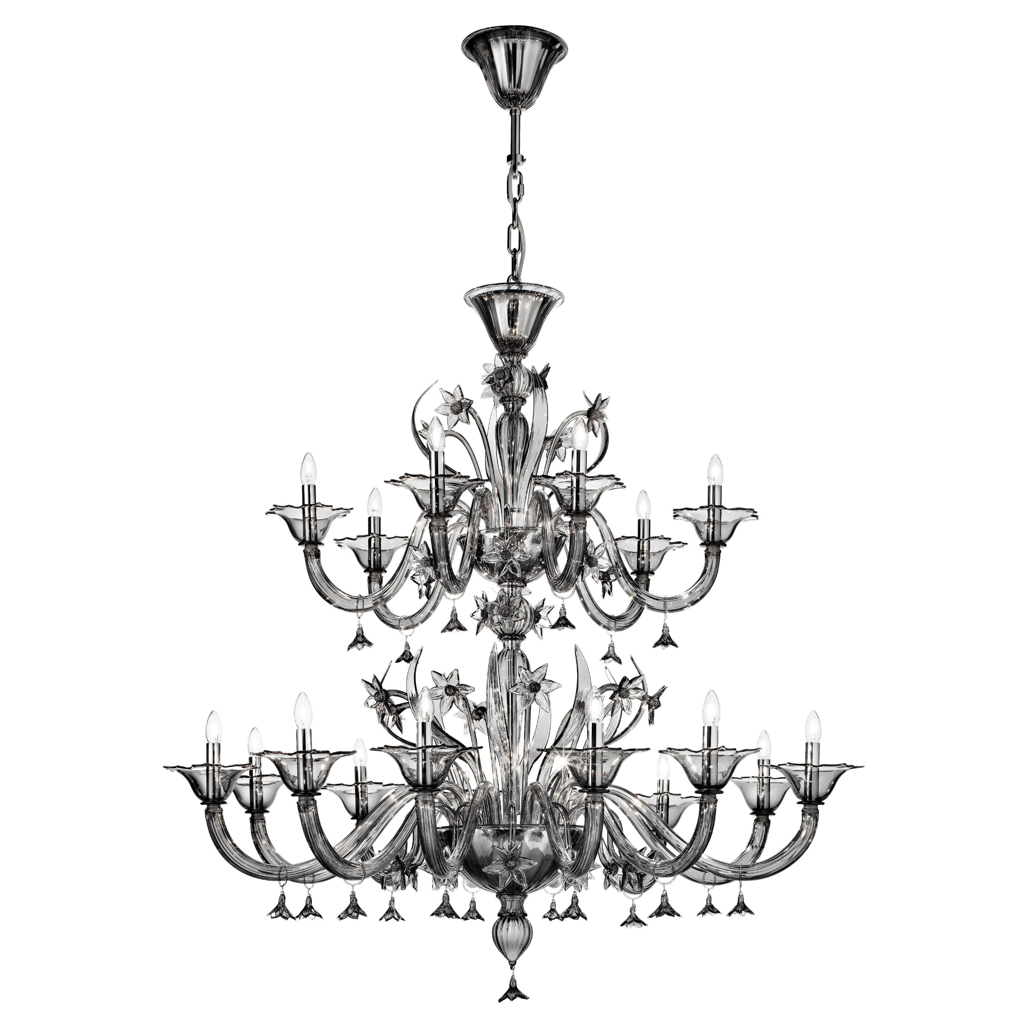 Hand-Crafted Smoke Grey Murano Glass Chandelier in Neoclassical Style For Sale