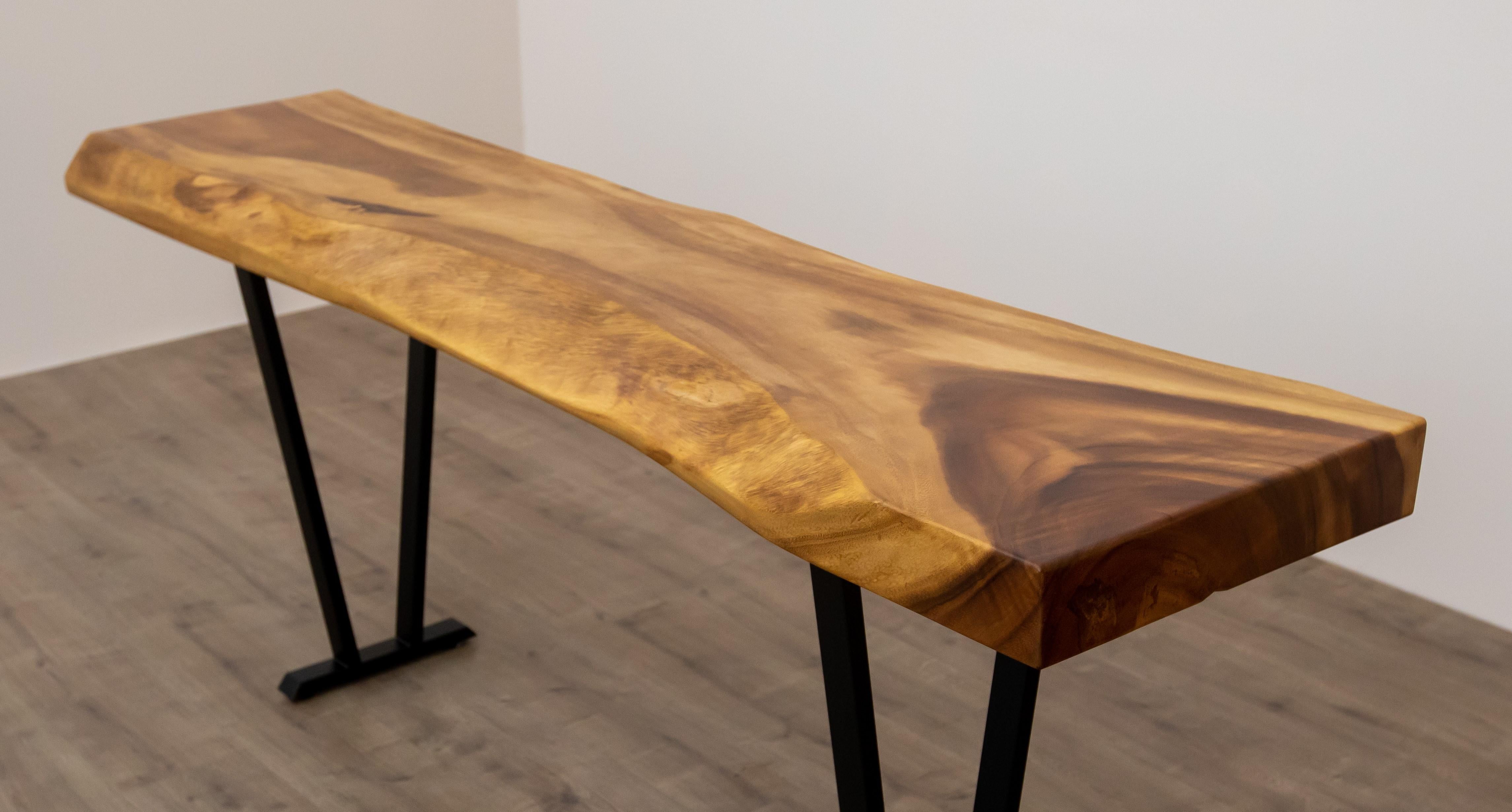 Hand-Crafted Hand Crafted Solid Acacia Live Edge Console on Metal Legs For Sale