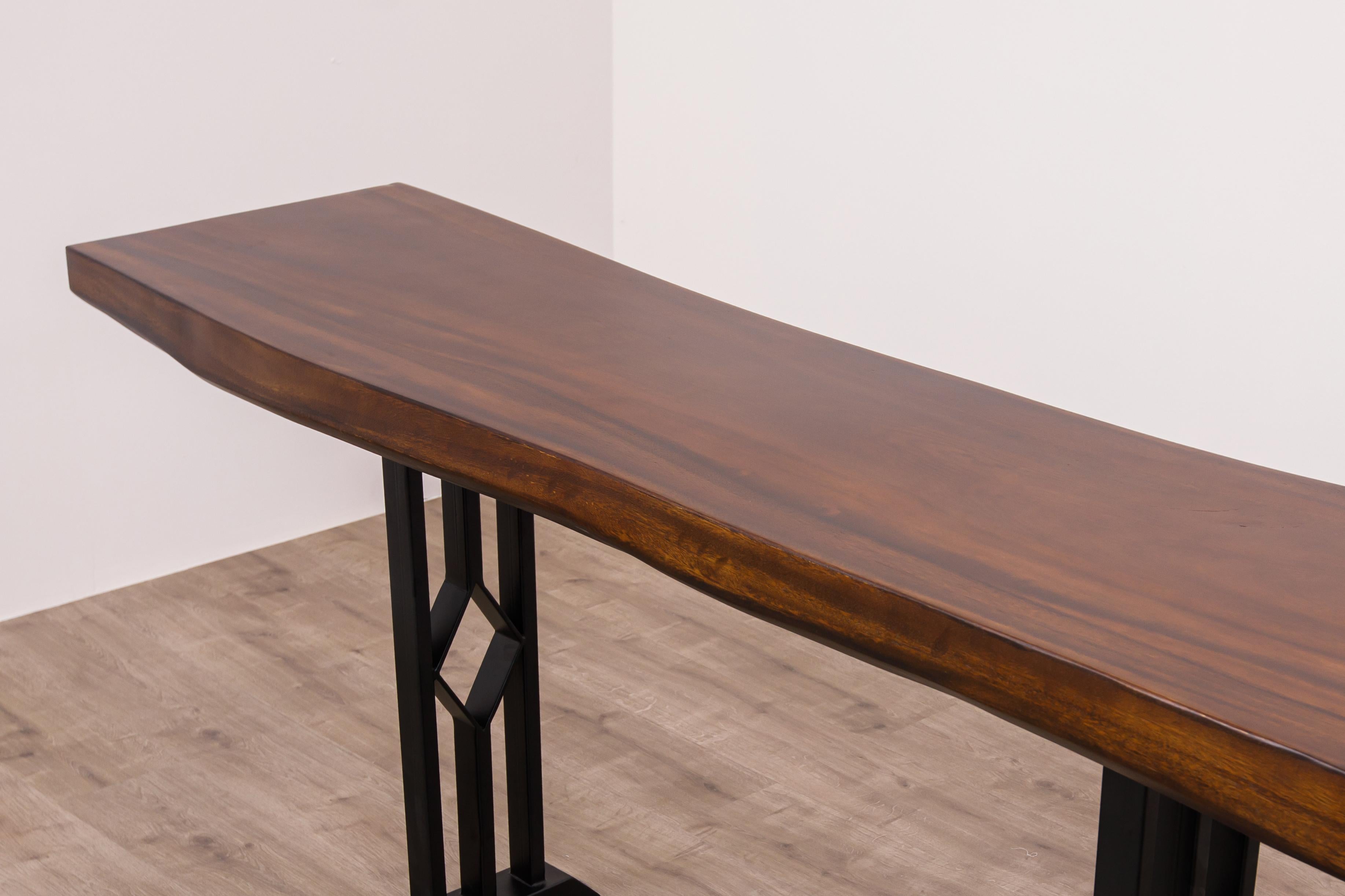 Hand-Crafted handcrafted Solid Acacia Live Edge Console on Metal Legs For Sale