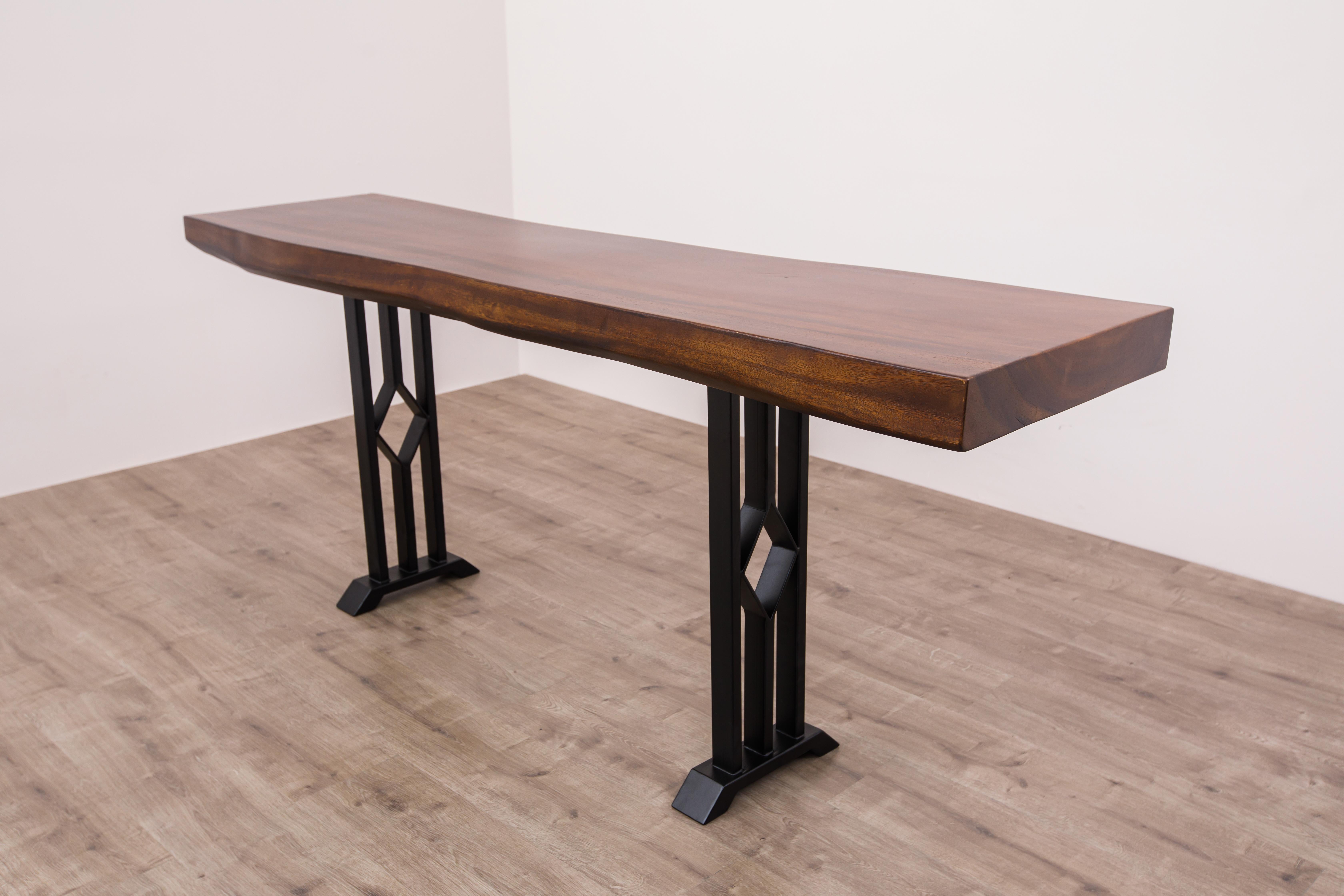 handcrafted Solid Acacia Live Edge Console on Metal Legs In New Condition For Sale In Boulder, CO