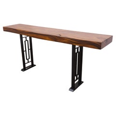 Handcrafted Solid Acacia Live Edge Console on Metal Legs