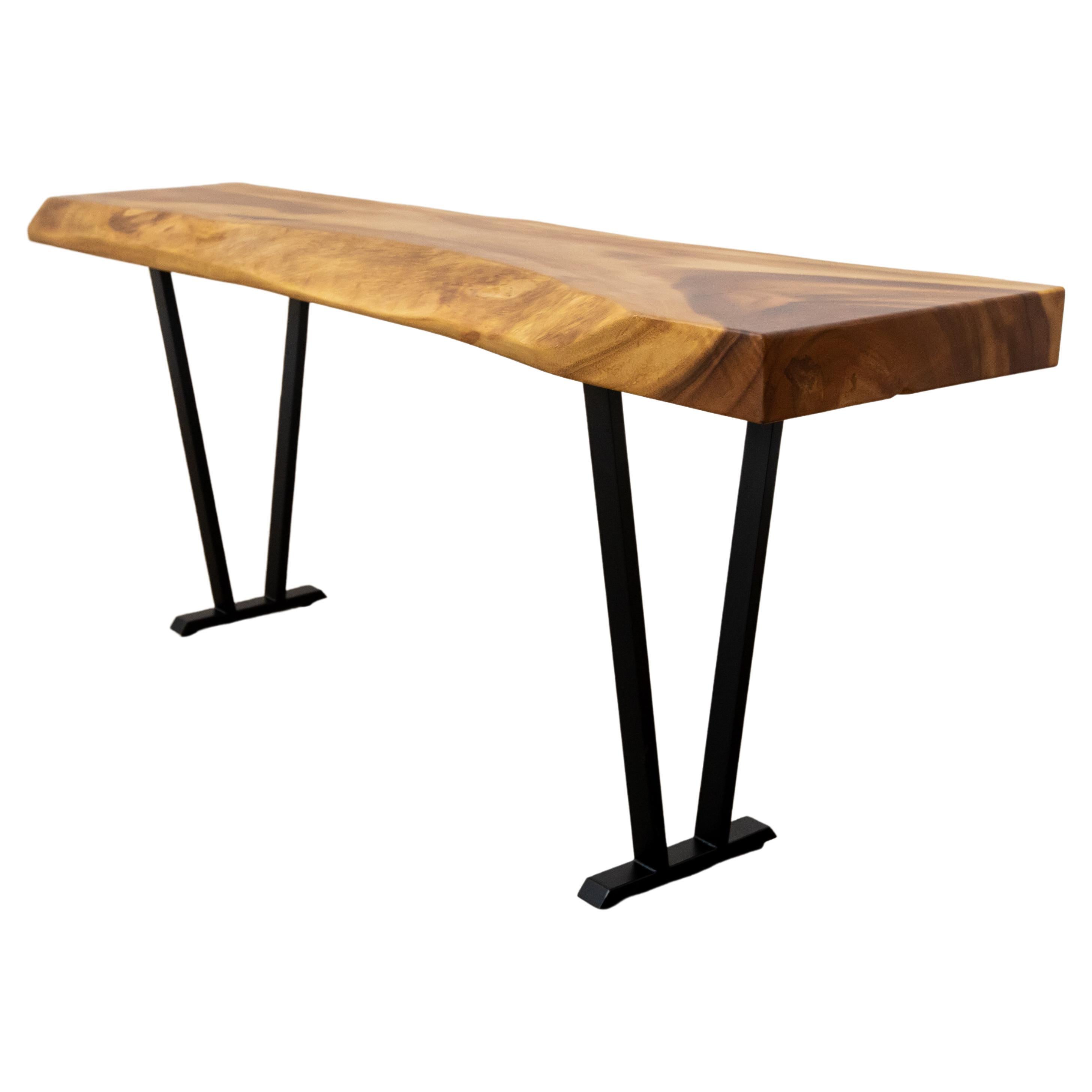 Hand Crafted Solid Acacia Live Edge Console on Metal Legs For Sale
