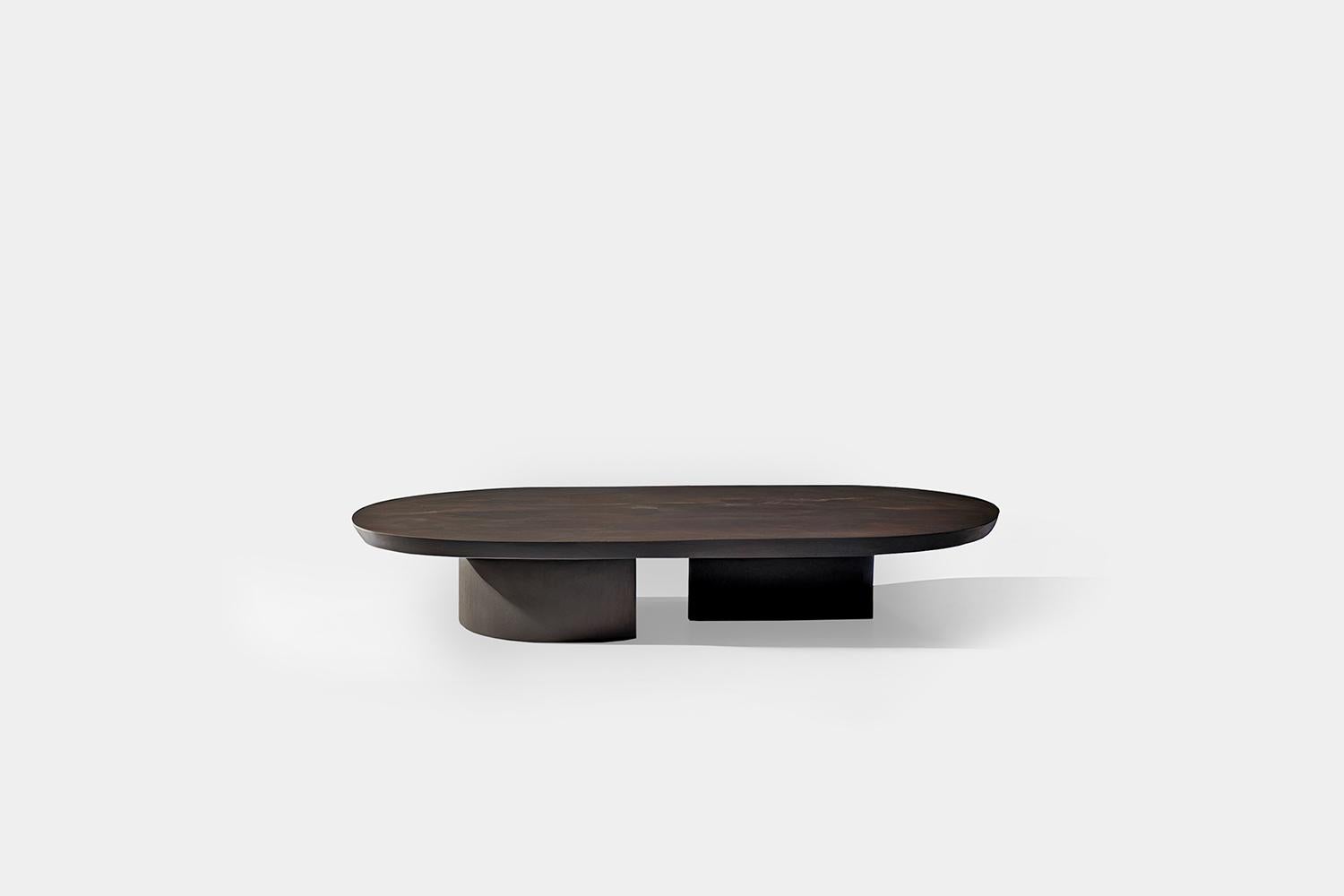 dark wood and black coffee table