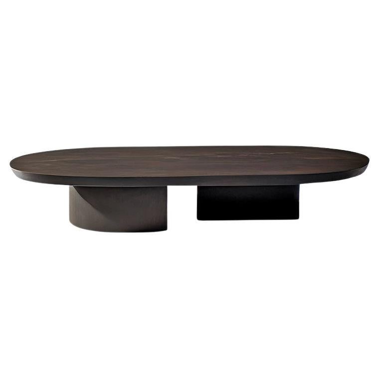 Hand-Crafted Solid Dark Wood Oval Coffee Table by Nono For Sale