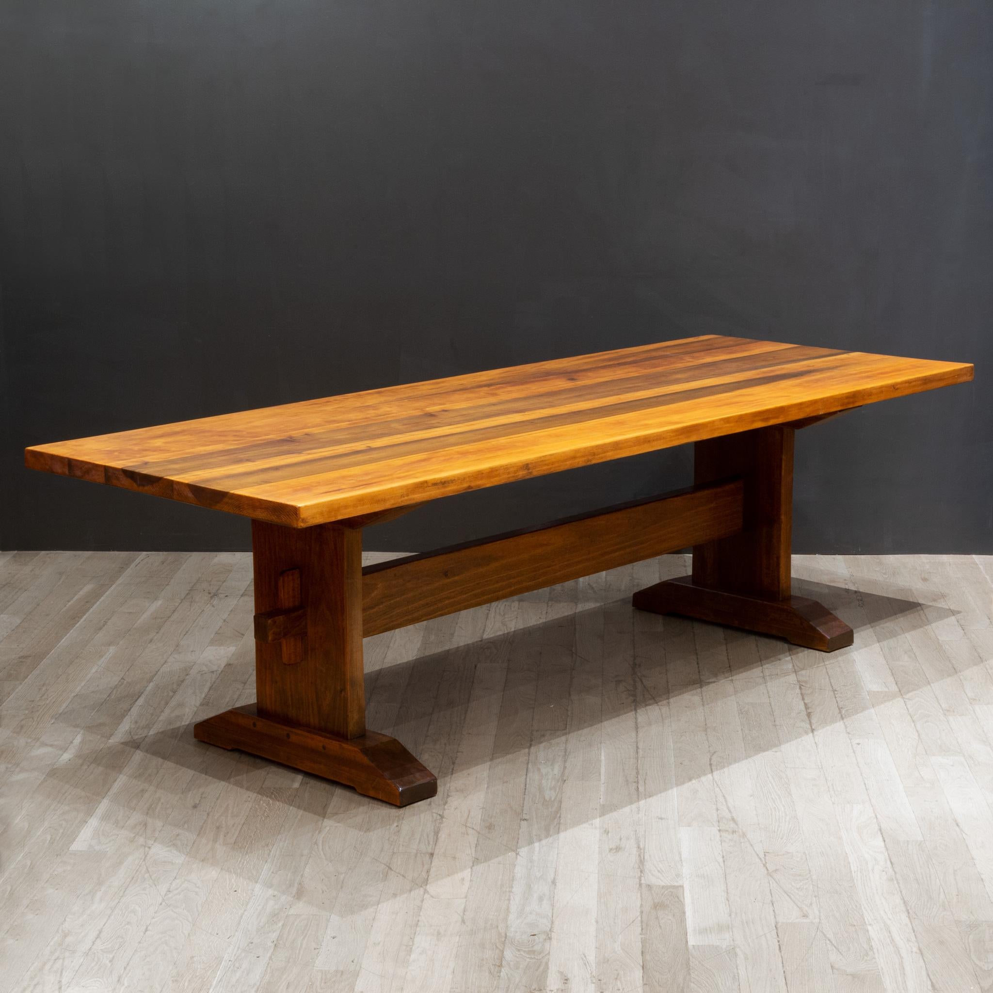 Rustic Hand Crafted Solid Douglas Fir Trestle Dining Table c.1972-Signed For Sale