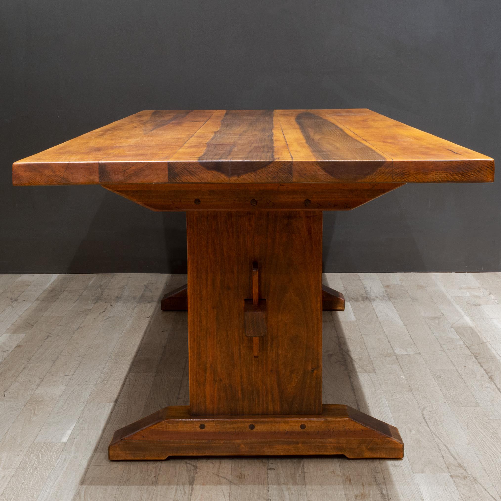 Hand Crafted Solid Douglas Fir Trestle Dining Table c.1972-Signed In Good Condition For Sale In San Francisco, CA
